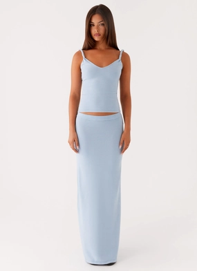 Pleated design Anastasia Knit Maxi Skirt - Blue