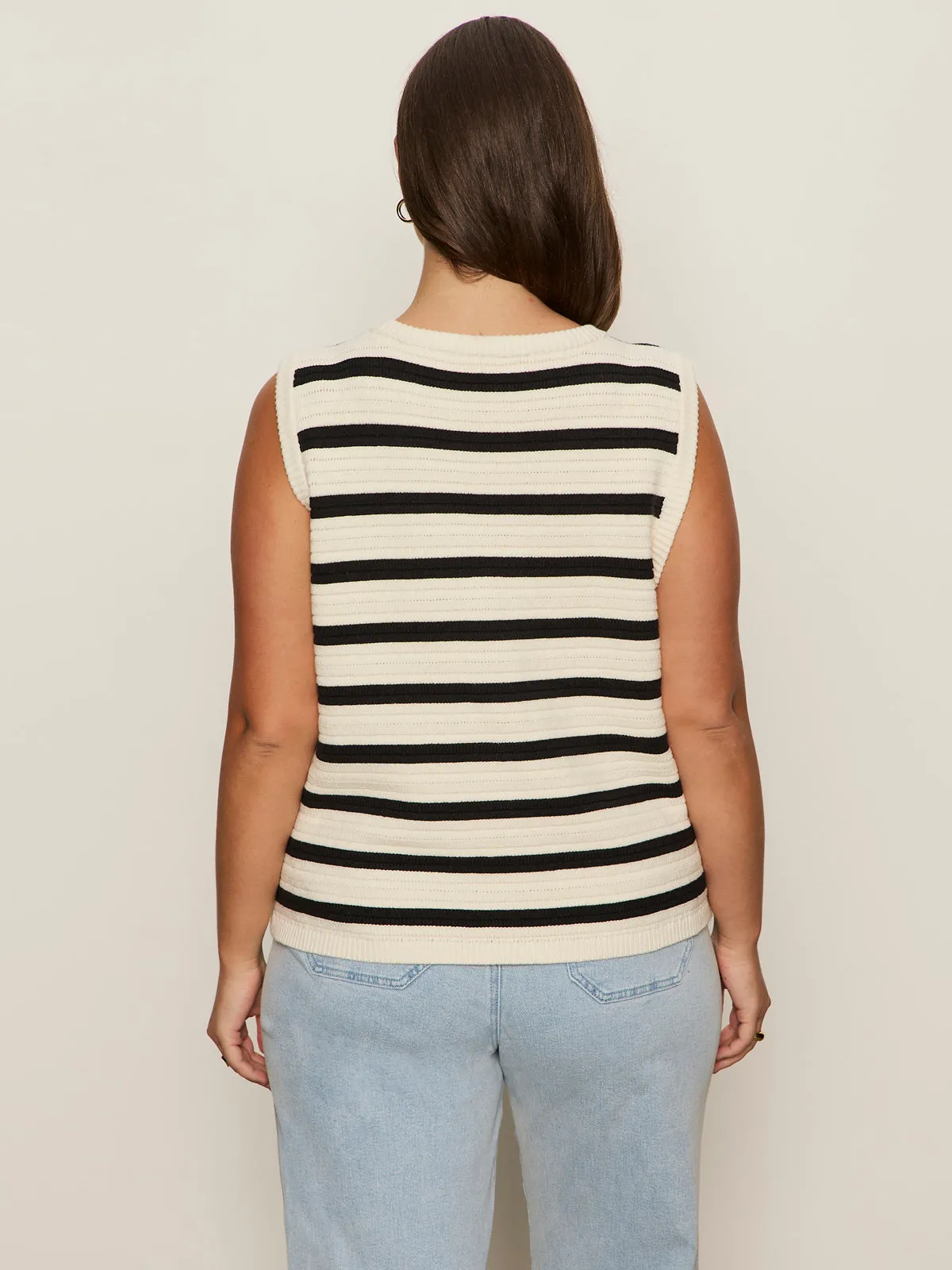 Textured Sweater Vest Macrame/ Black Stripe 3 Extended Sizing QuickDryConstruction Recycled Polyester