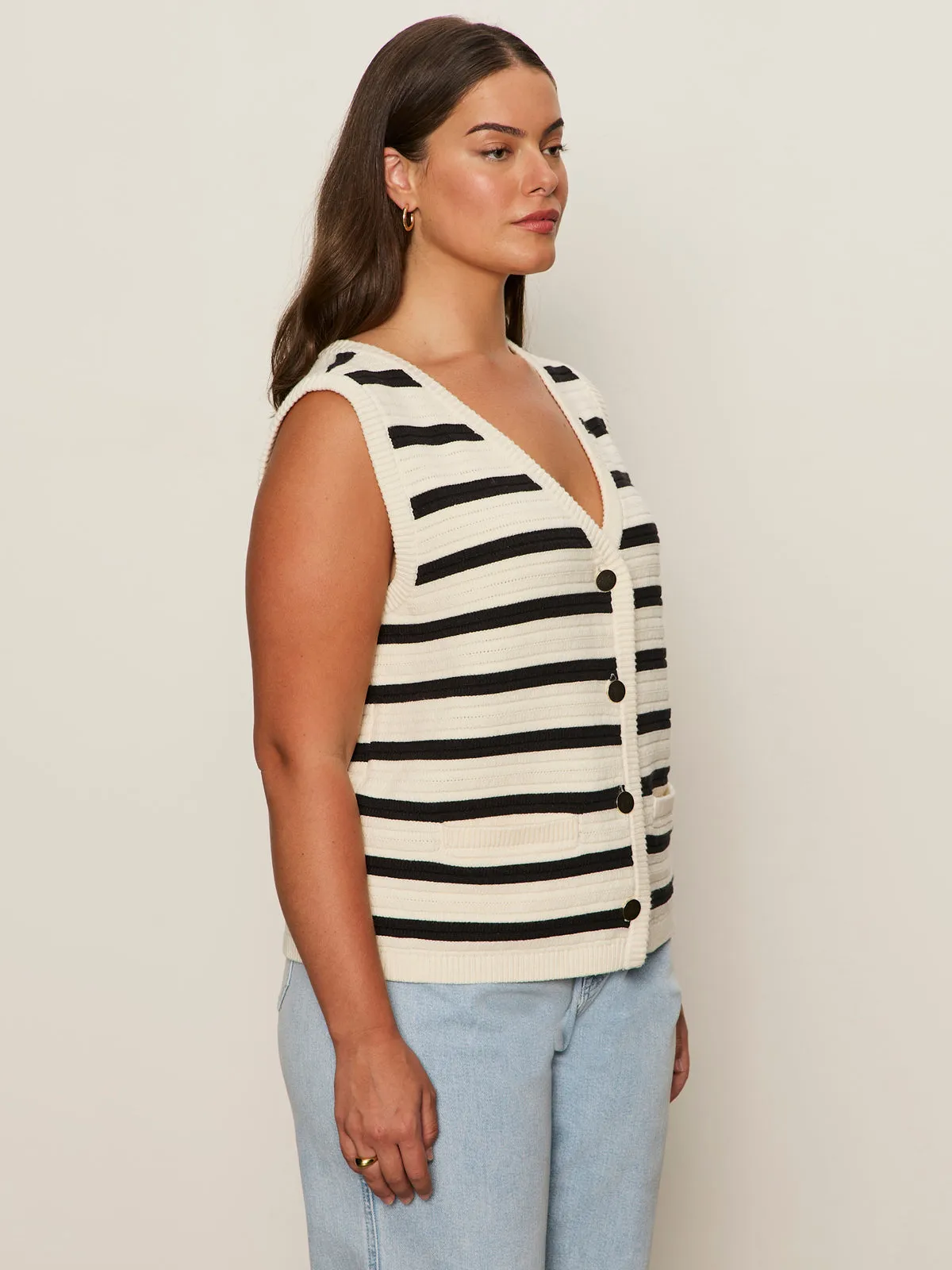 Convertible Sleeve Adaptation DurableZipper Textured Sweater Vest Macrame/ Black Stripe 3 Extended Sizing