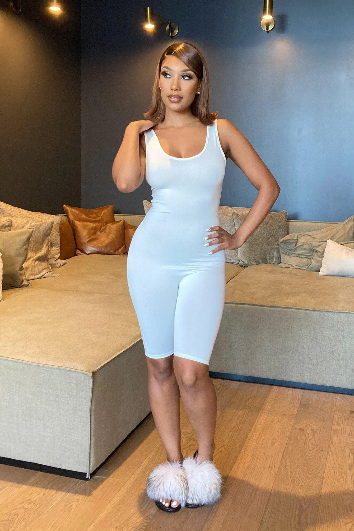 Before You Go Tank Biker Romper StretchMaterial SecureZipperClosures