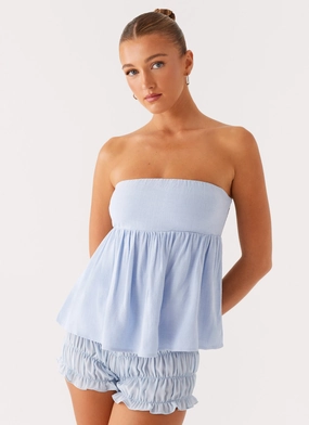 Cassie Tube Top - Blue Double Layered Hem