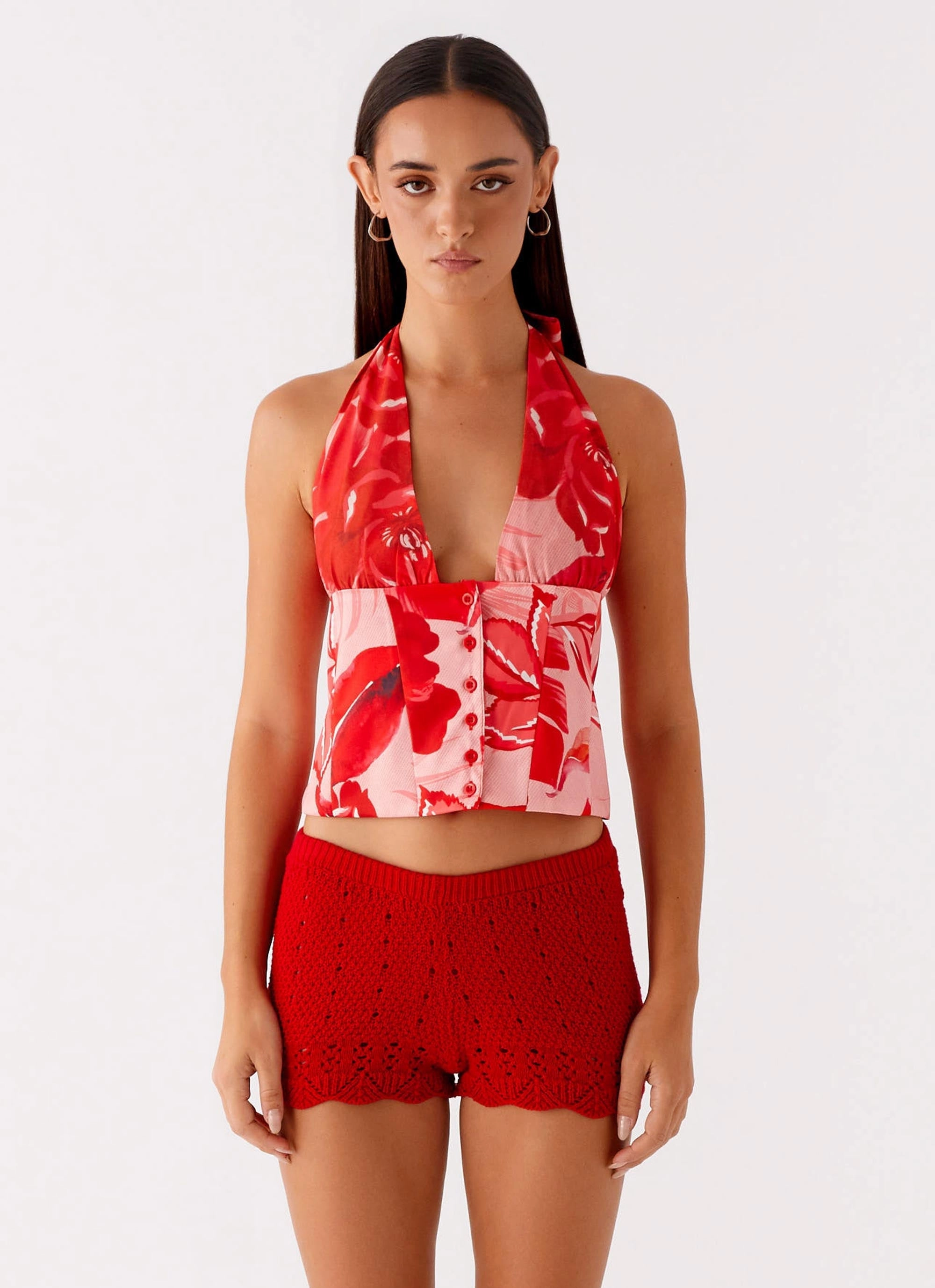 Lets Pretend Halterneck Top - Sicily Sunsets Print QuickRelease Quick Release Buttons