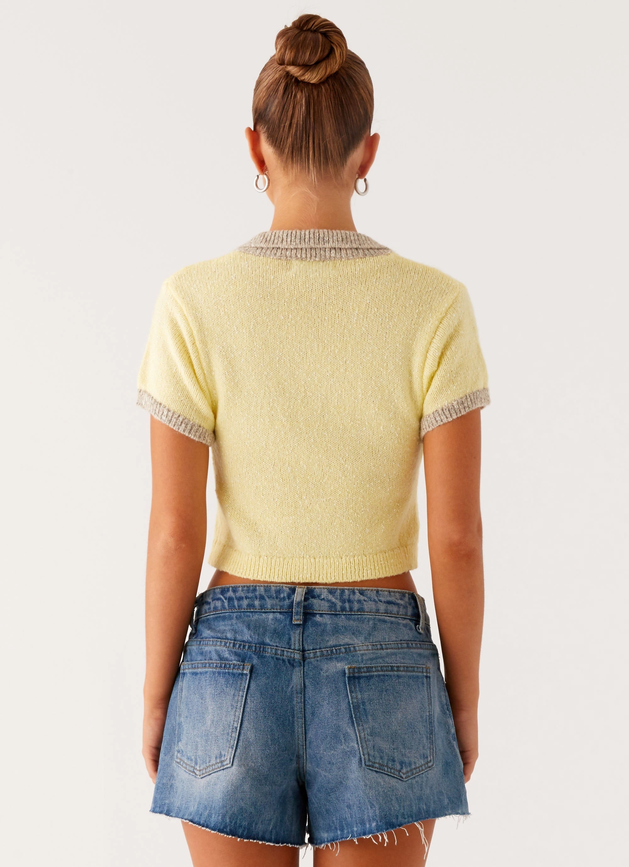 DoubleLayered Neckline Zero Waste Production Label Walsh Knit Polo Top - Yellow