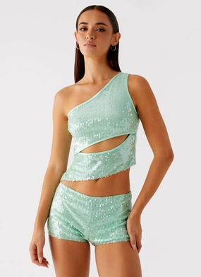 Sporty Sweatshirt Travis Sequin Top - Sage
