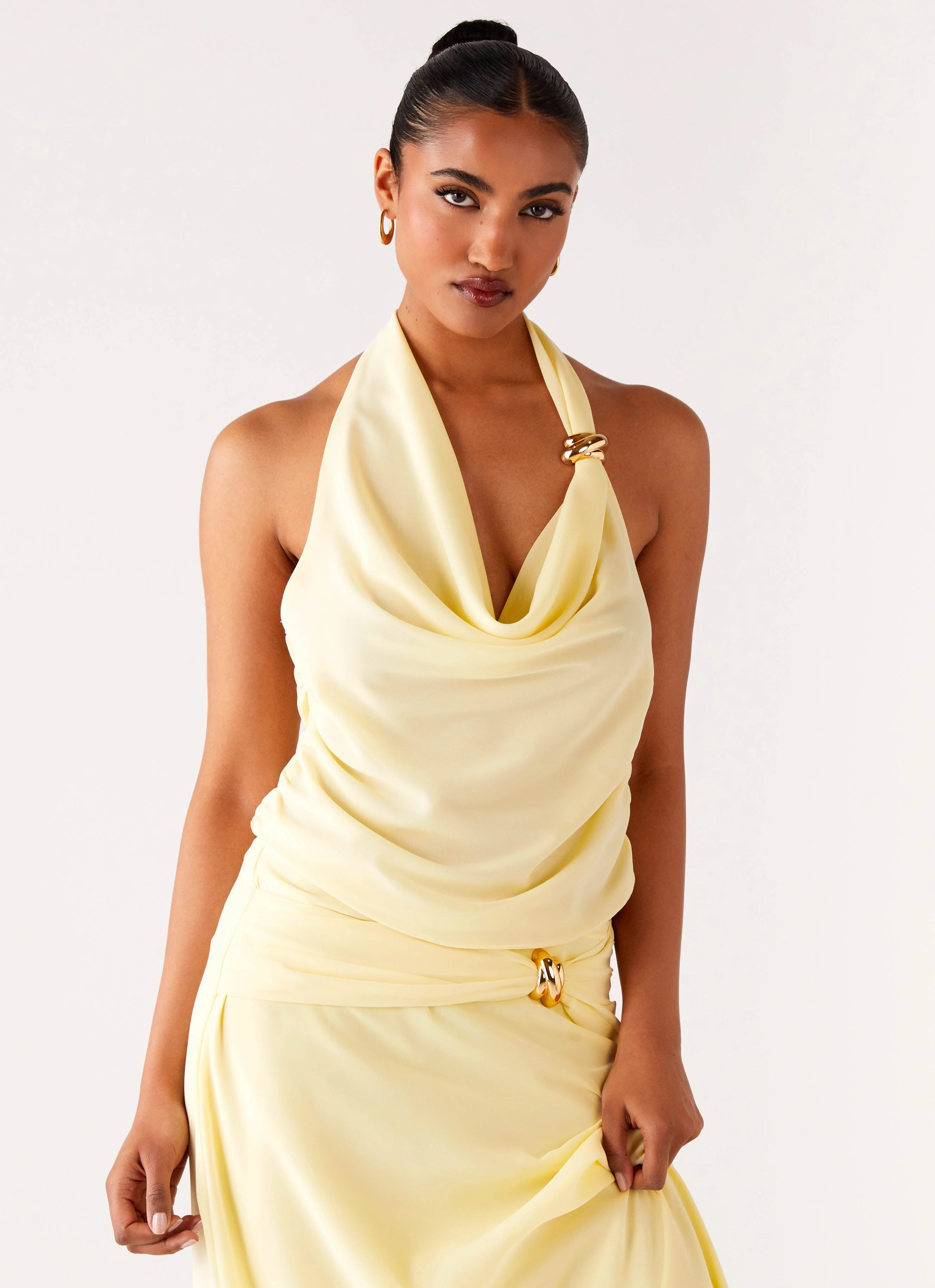 Anuhea Cowl Top - Yellow Anti Pilling Finish FlexibleCuffs