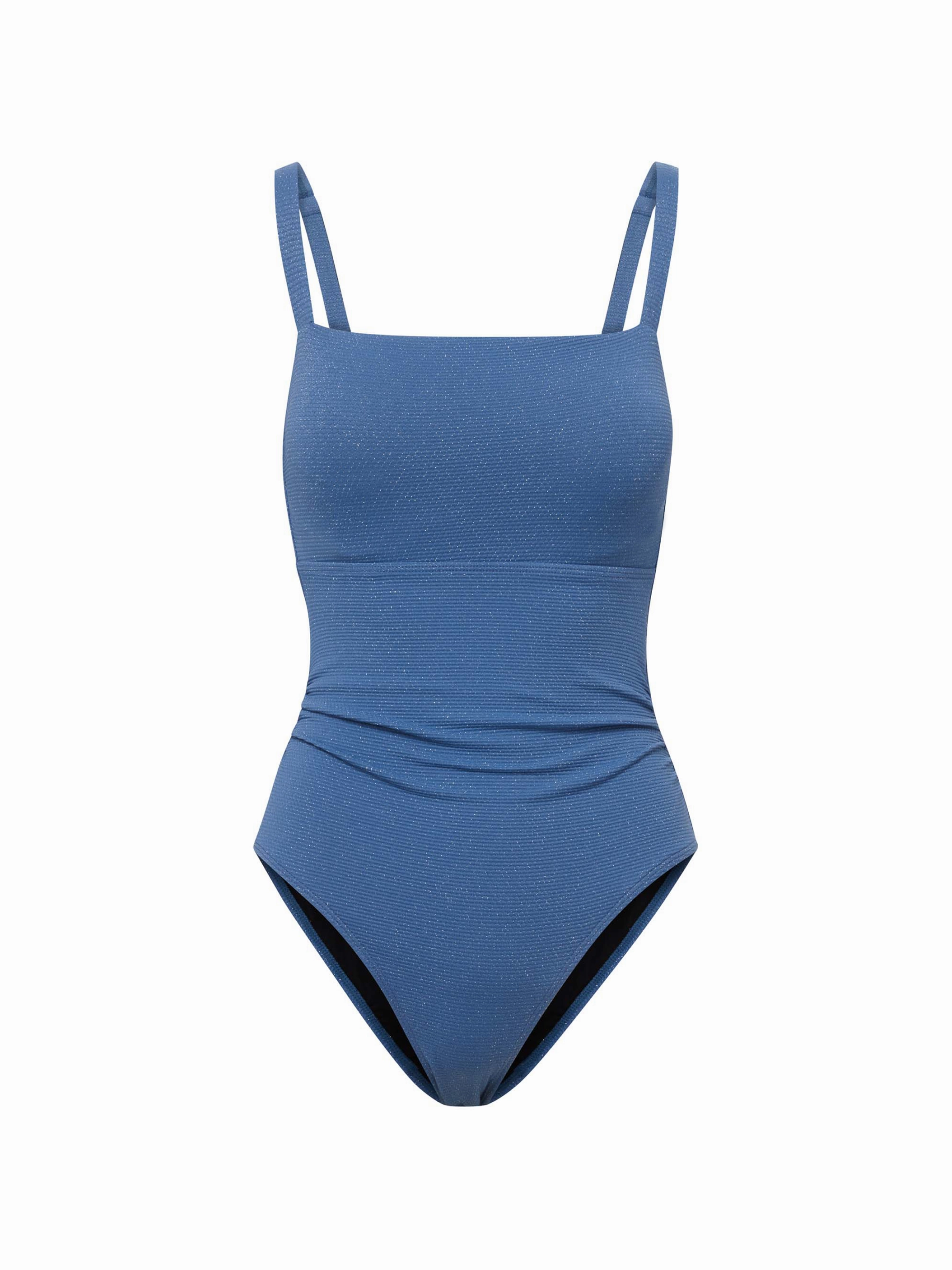 Jori One Piece In Steel Blue Metallic Pique Comfort swimwear mesh panels