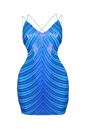 Joy Glow Mesh Soft Aquamarine Sequin Mini Dress