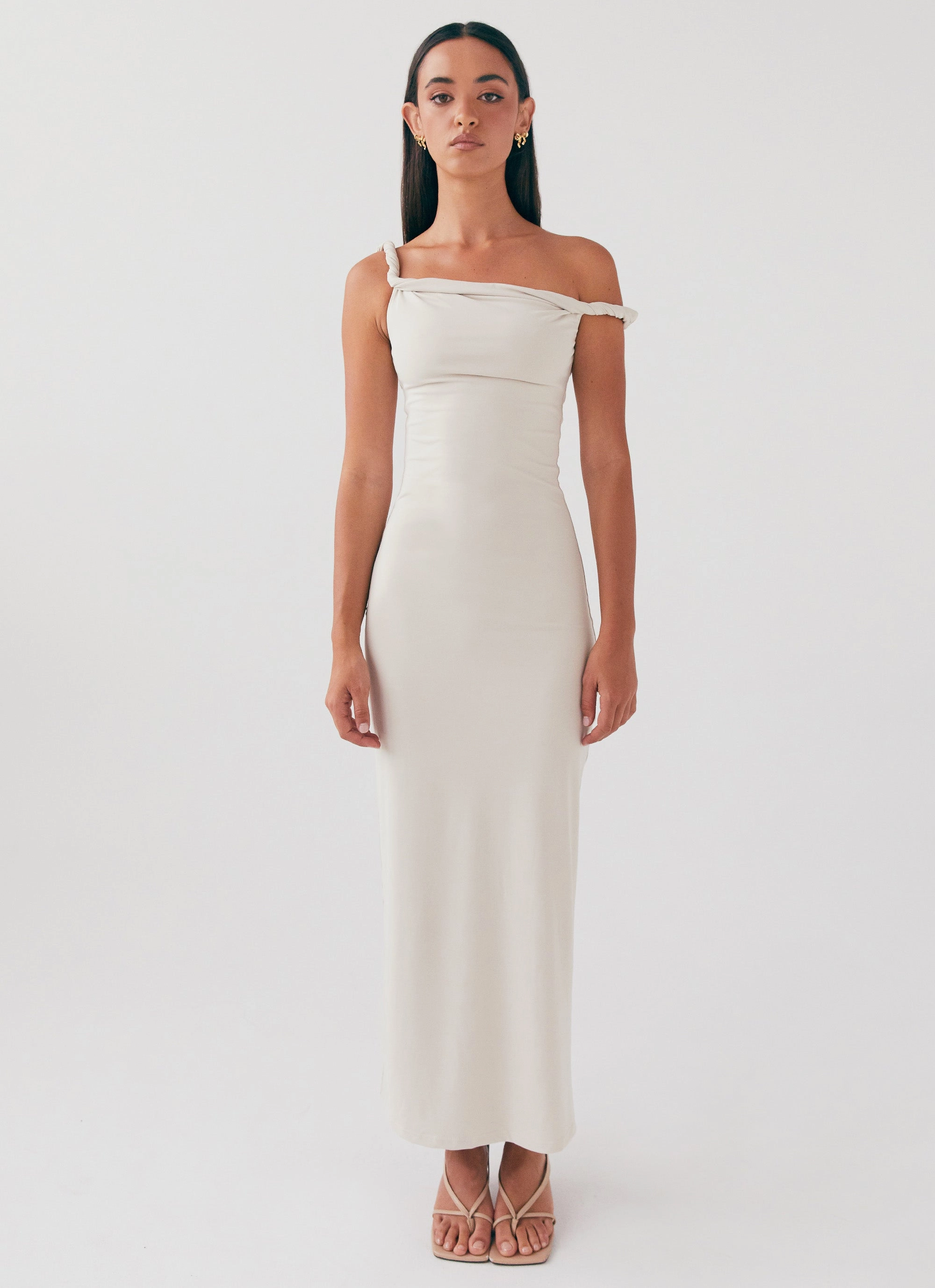 Heart Tone Arabella Twist Shoulder Maxi Dress - Beige