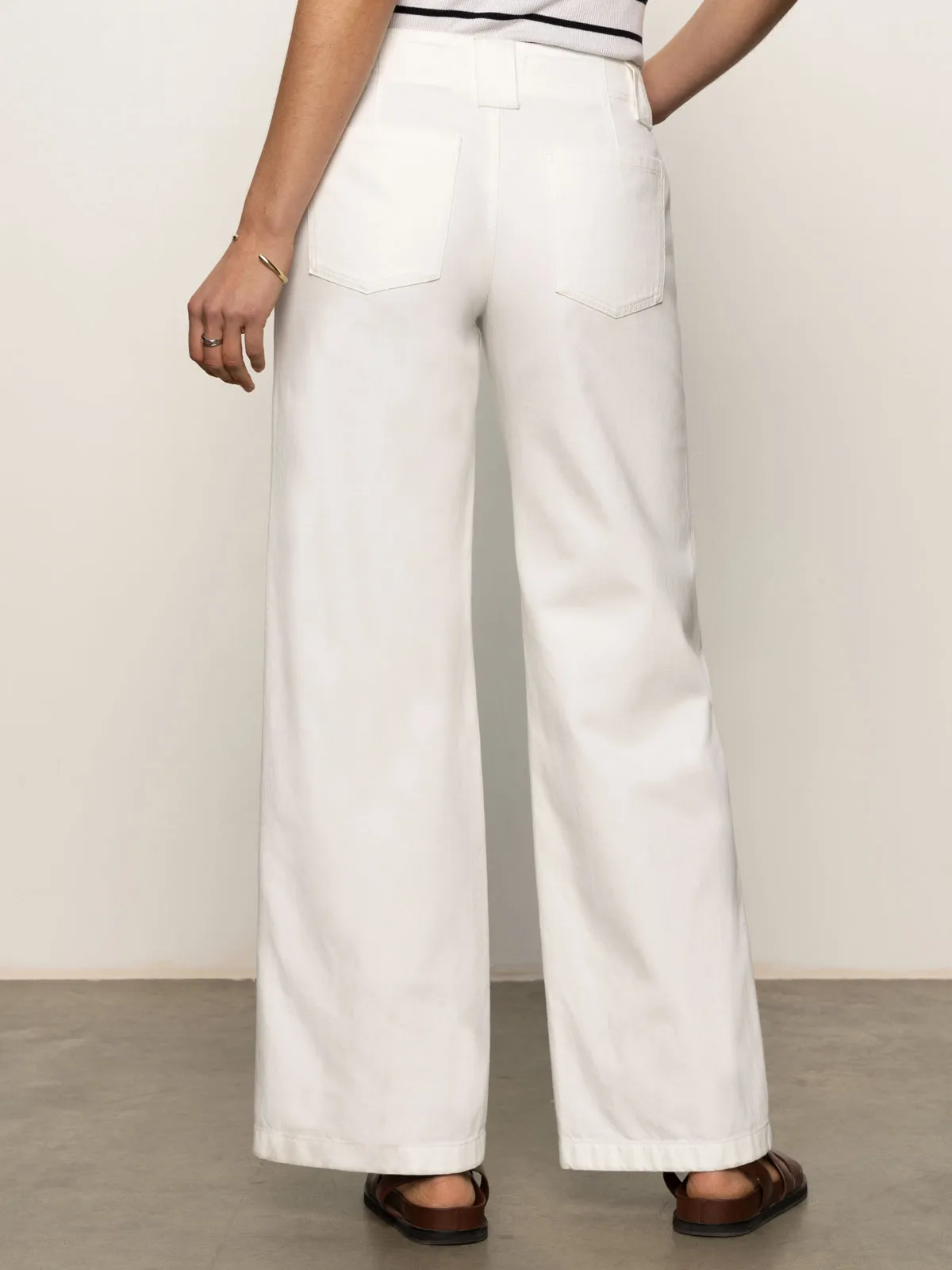 Arden Wide Leg Jeans Brilliant White Flexible Activewear AdjustableTabs