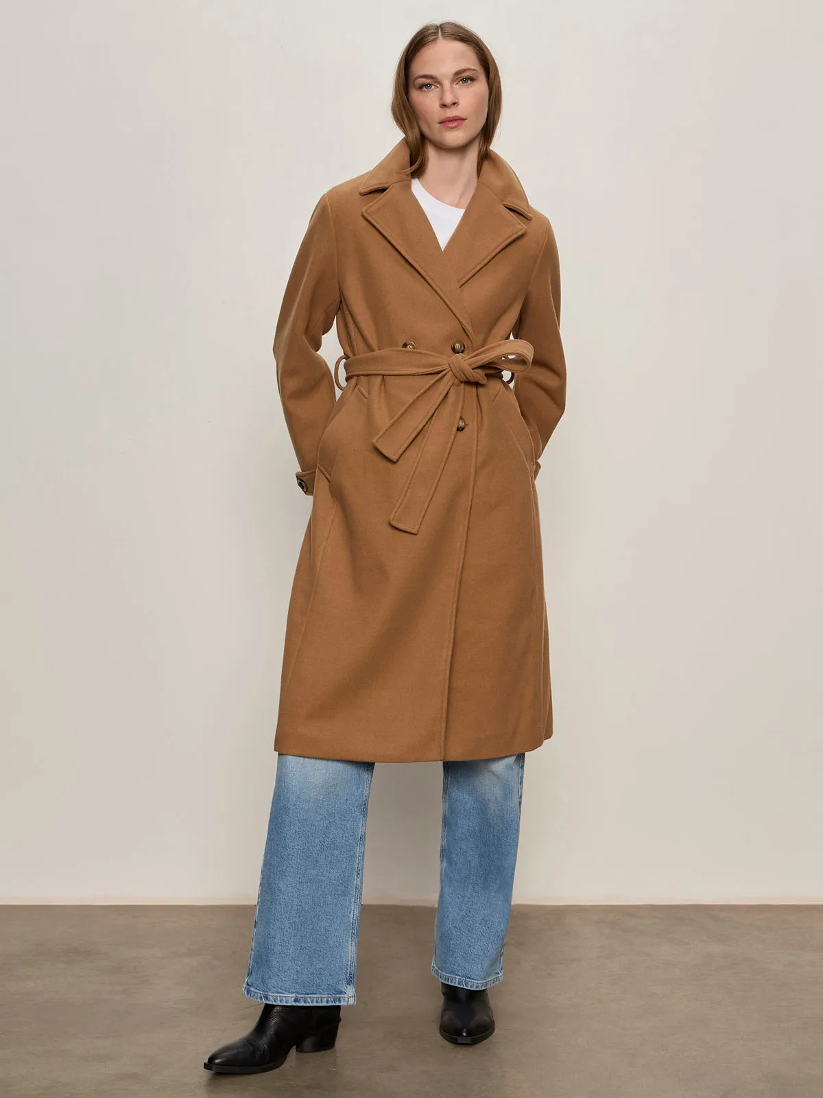Aria Wrap Coat Camel NonRestrictive Armholes