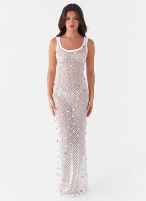 Penida Shell Knit Maxi Dress - White Chic Layering