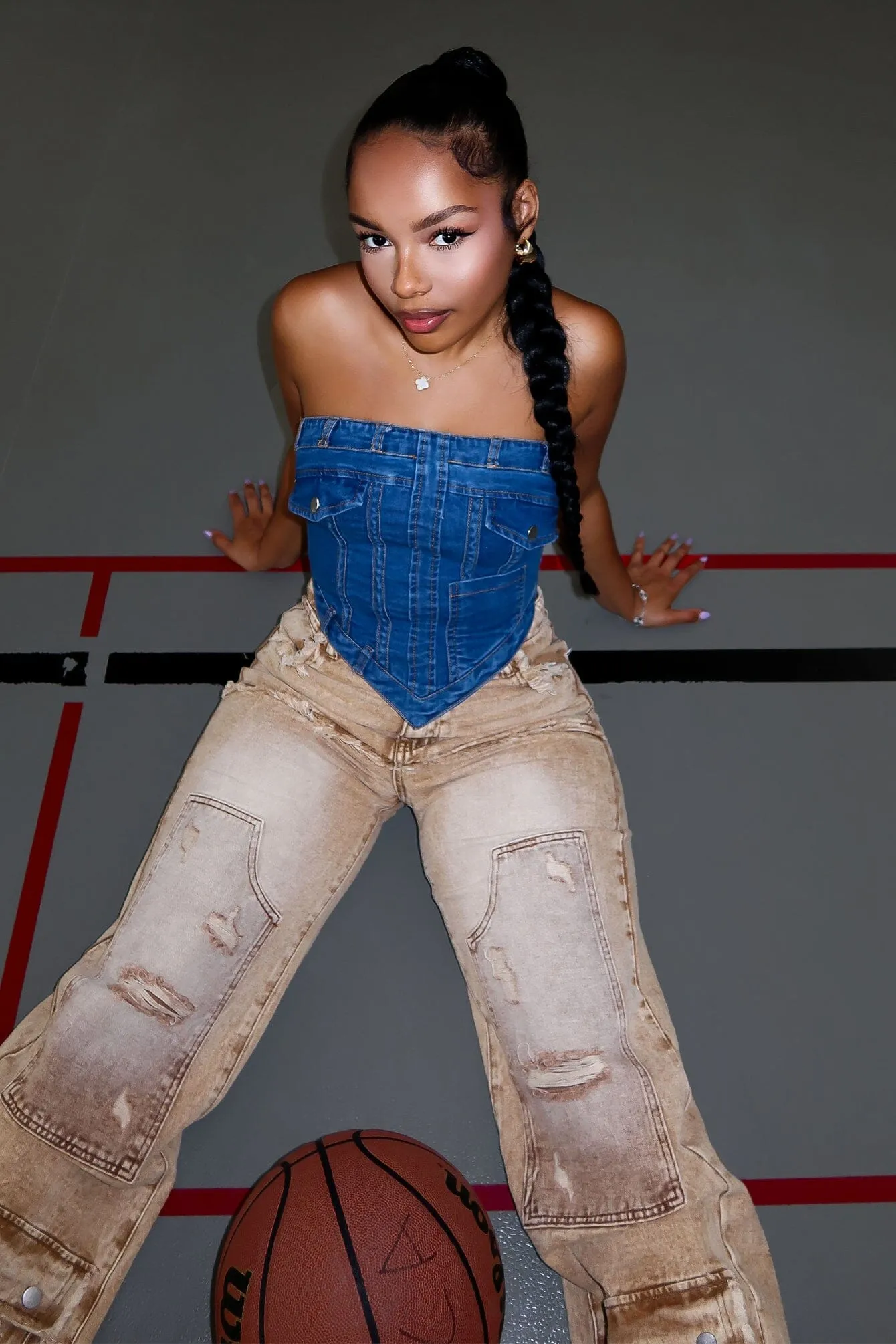 As It Was Strapless Denim Top HeatPressedLogos PunctureResistantReinforcement