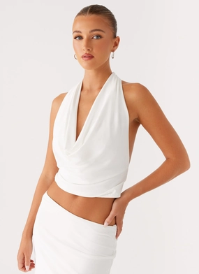 Ashi Cowl Top - White Flatlock stitching Midweight Four Way Stretch