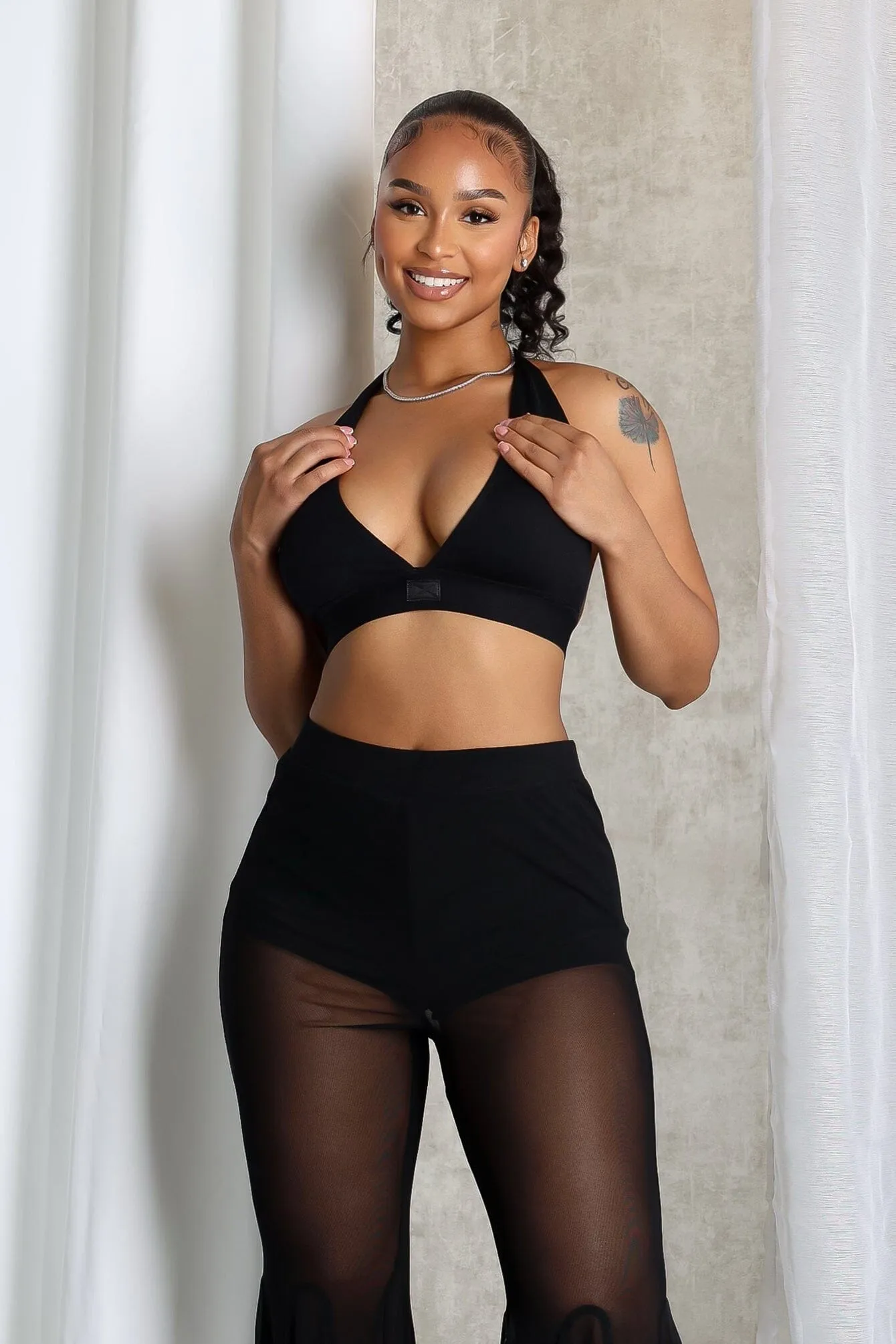 Summer Blouse ribbed texture Astra Ribbed Deep V Neck Halter Top