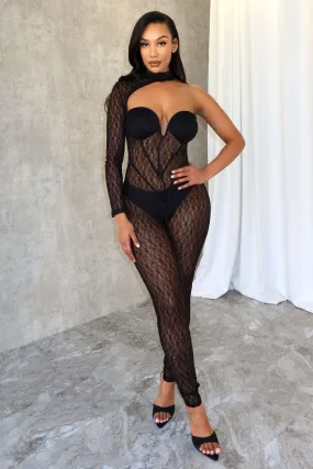 Asymmetric Confident Lace Contrast Jumpsuit Non Iron Technology