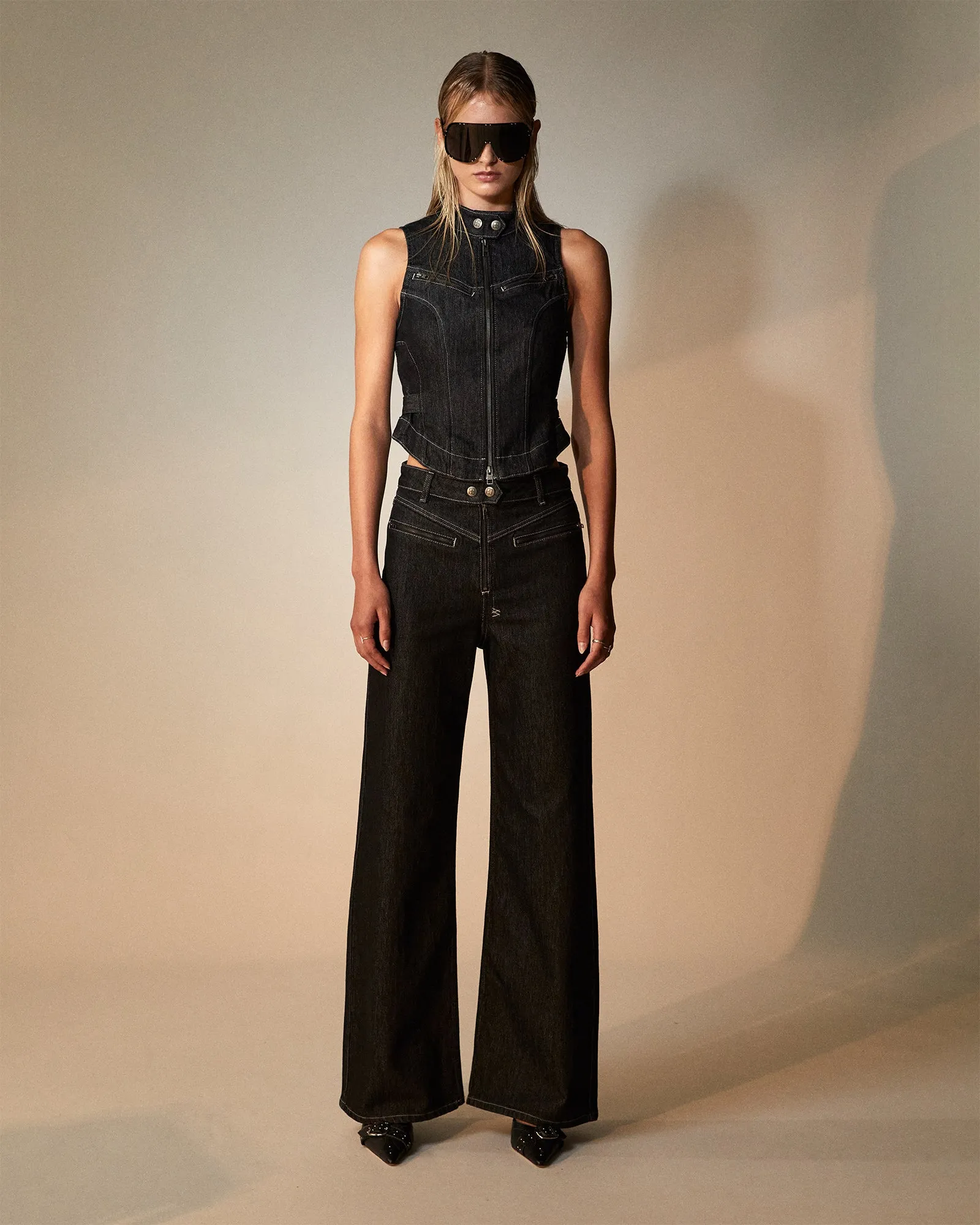 Stretch waistband Asymmetric Hem Cutting PARADIGM GILET MIDNIGHT