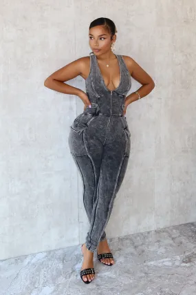 Button front Cozy And Stylish Nicole Mineral Washed Zip Up Sleeveless Jumpsuit