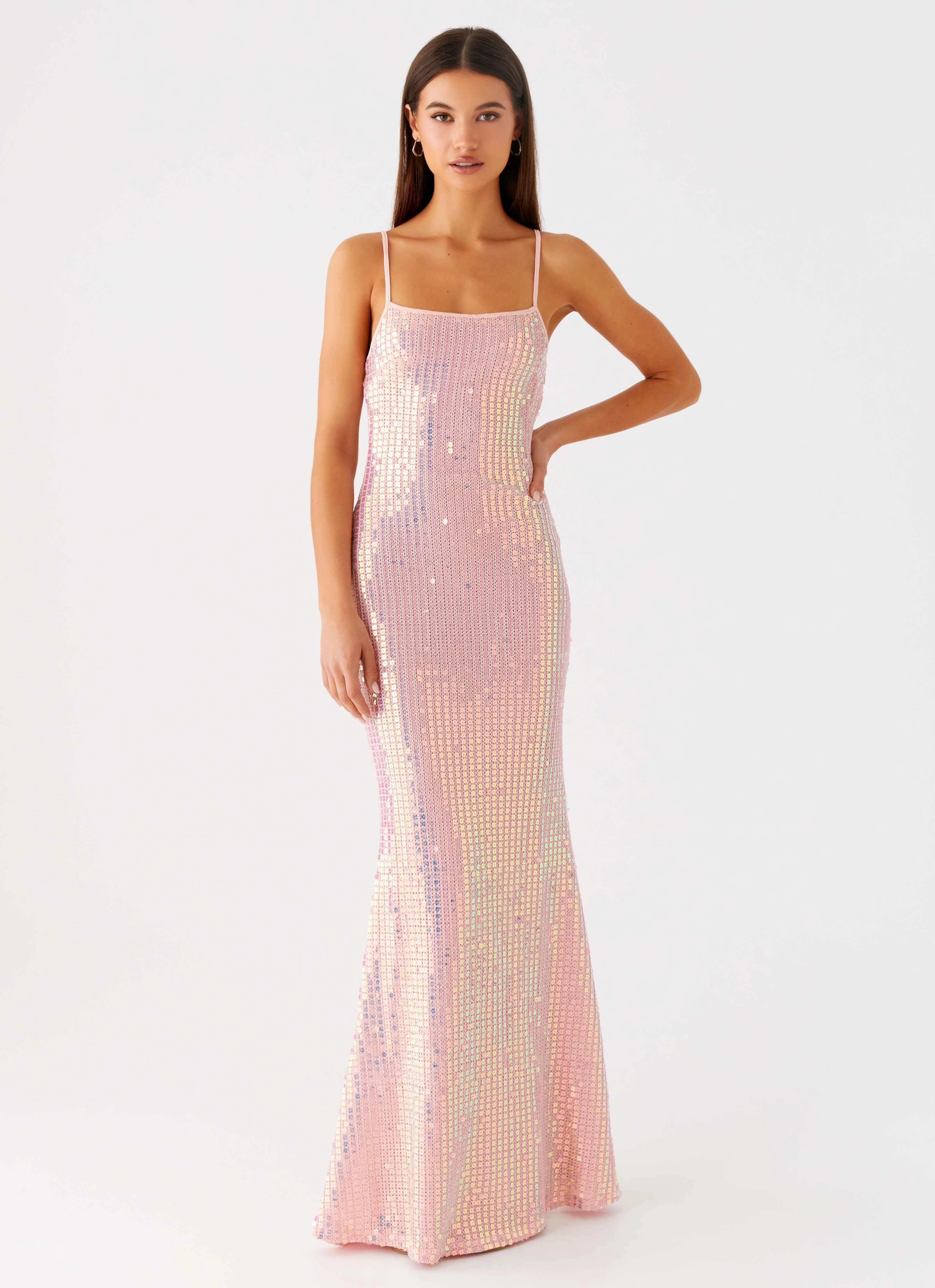 Attitude Knit Sequin Maxi Dress - Iridescent Pink NonSlipClosure