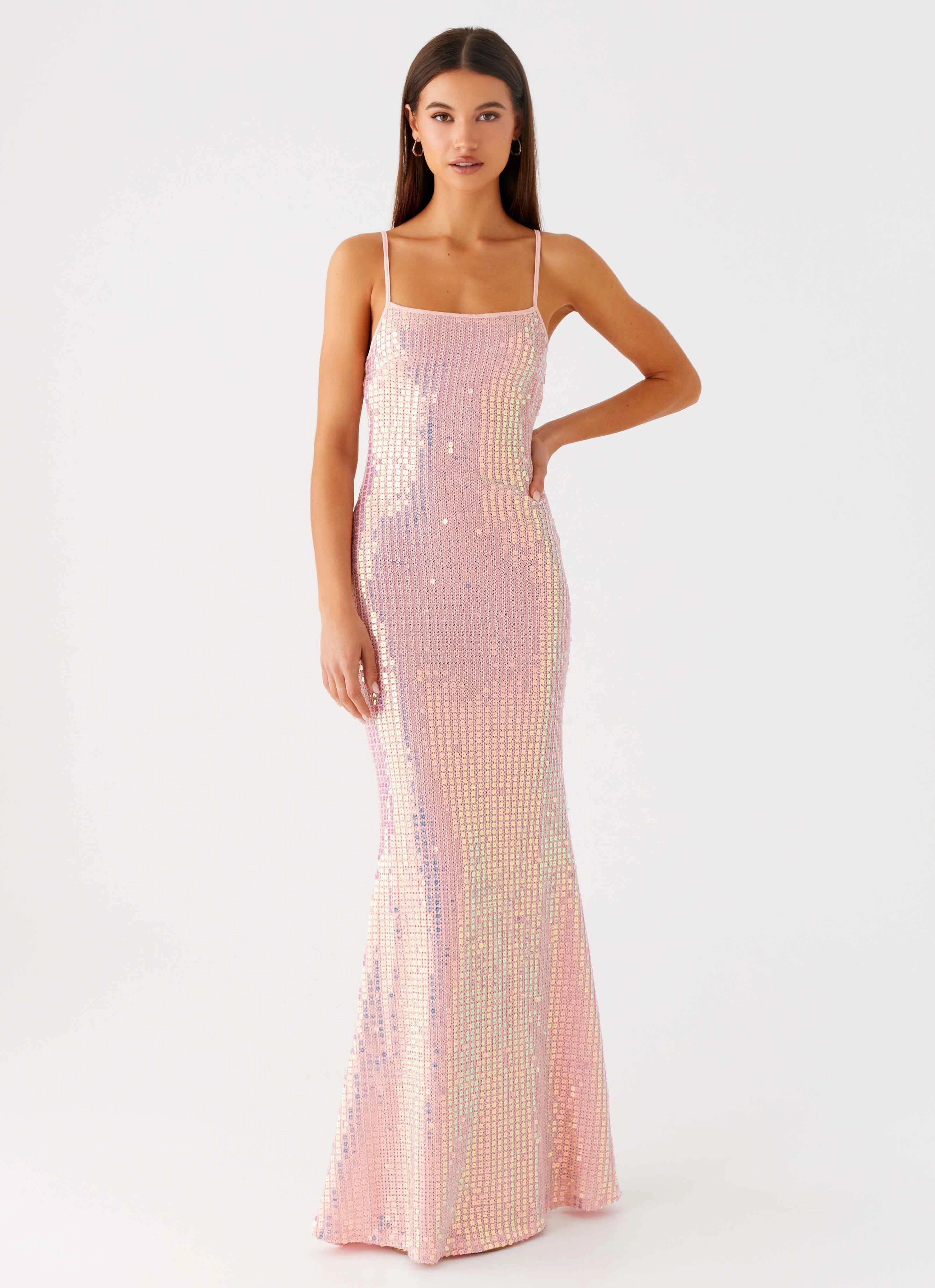 Glam Touch Subtle Detail Attitude Knit Sequin Maxi Dress - Iridescent Pink