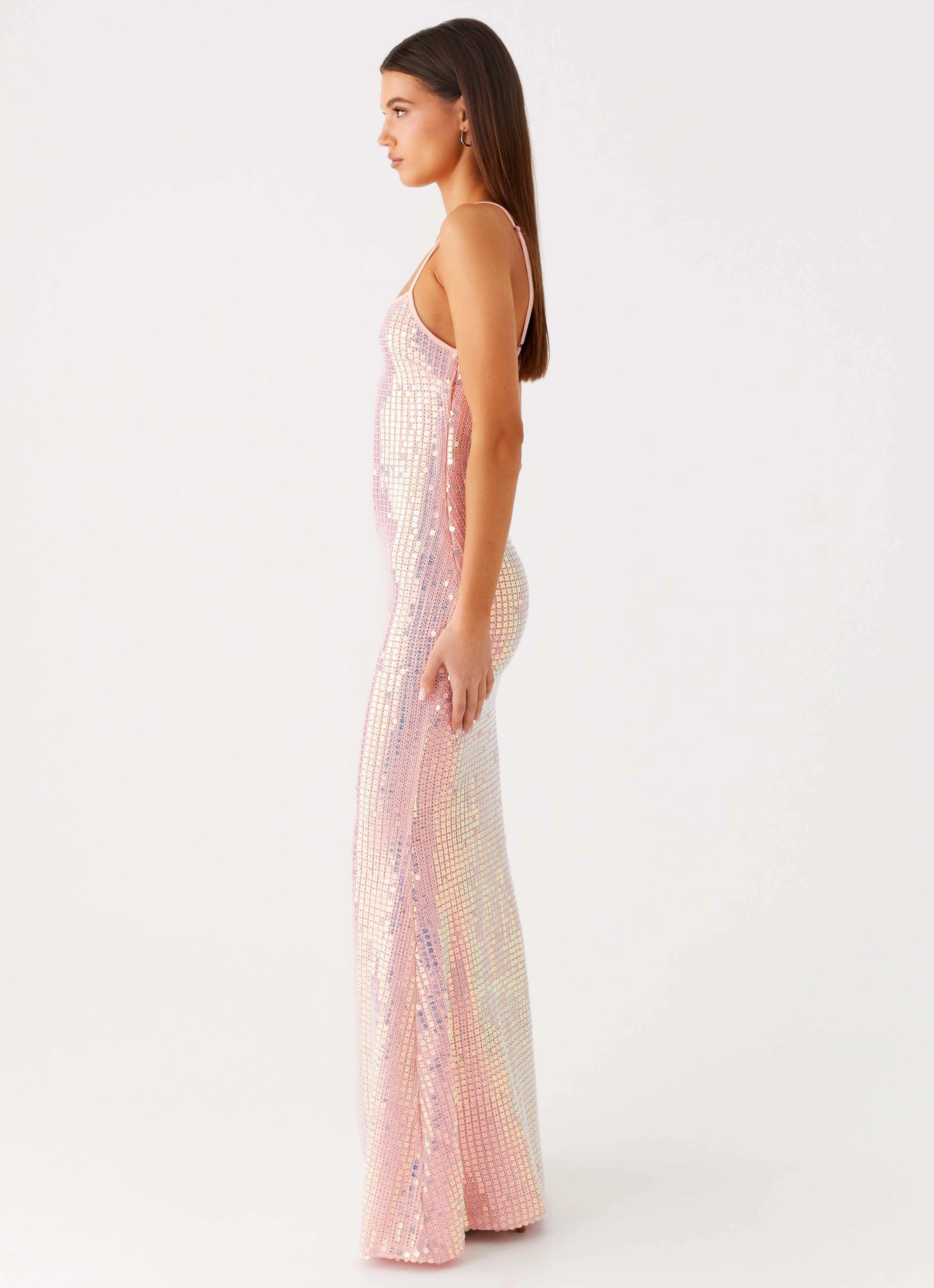 Attitude Knit Sequin Maxi Dress - Iridescent Pink Easy Tones Classic Line