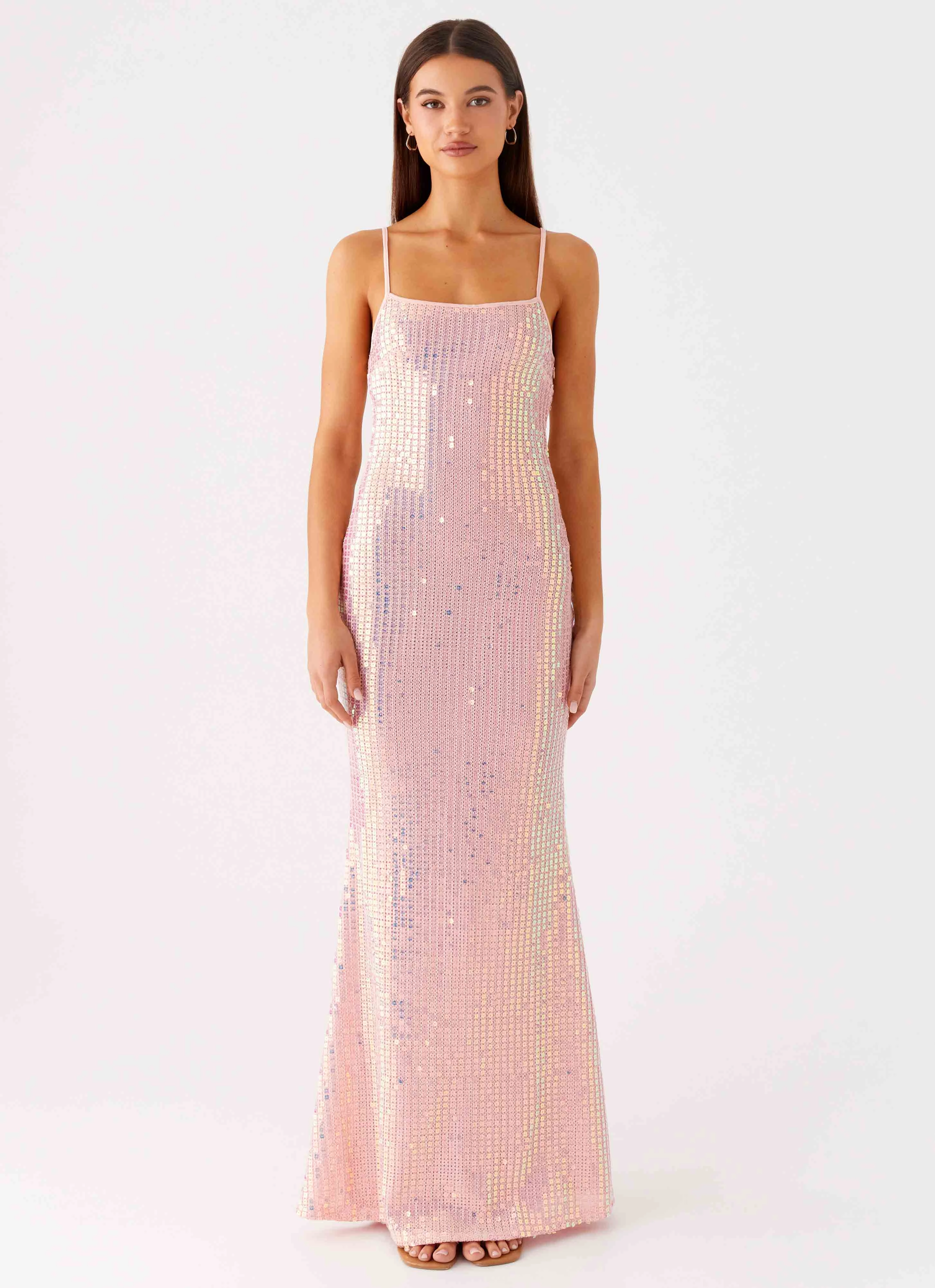 Elastic-Cuff Multipurpose Attitude Knit Sequin Maxi Dress - Iridescent Pink