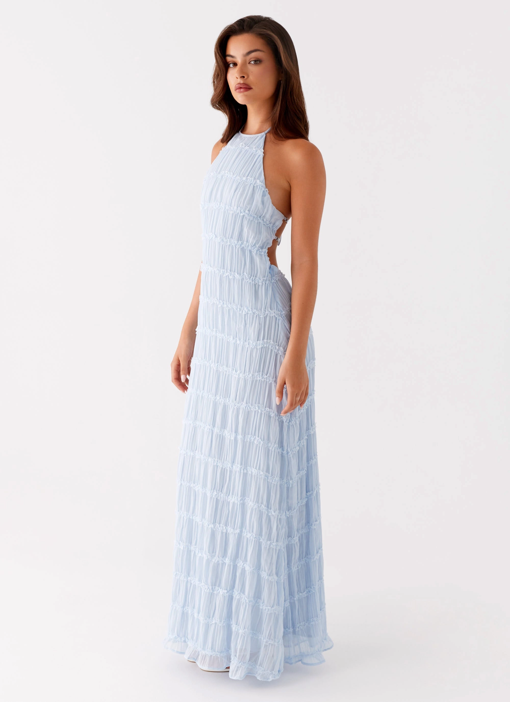 Aullie Maxi Dress - Blue Shirred-Detail