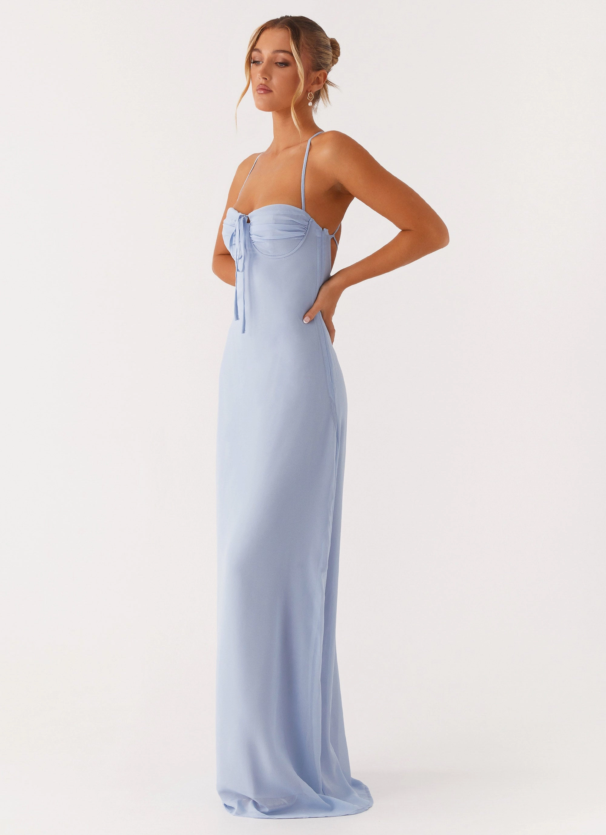 Balloon-Sleeve Aveline Bustier Maxi Dress - Blue