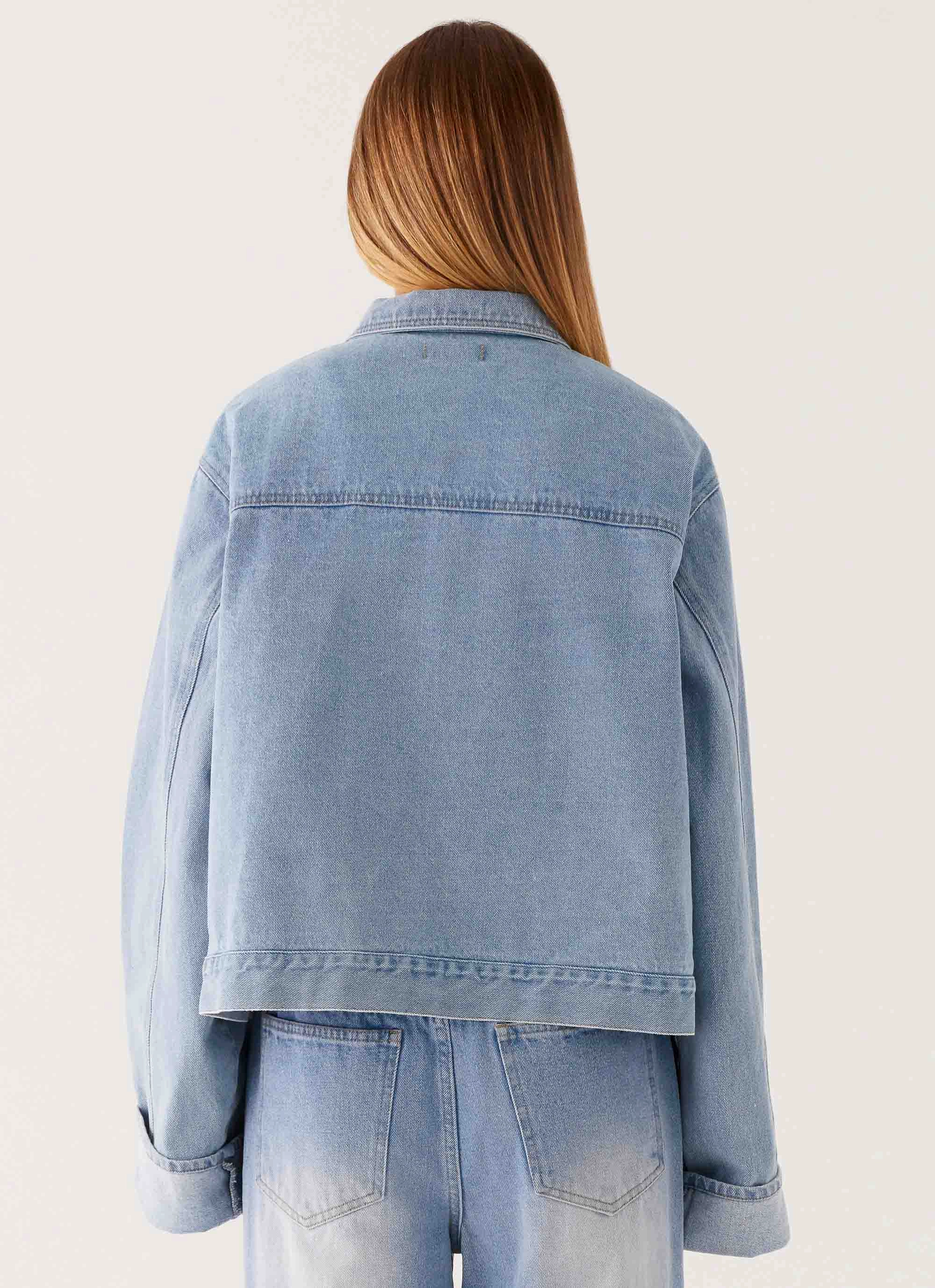 Travel Light Back Again Oversized Denim Jacket - Light Wash Blue
