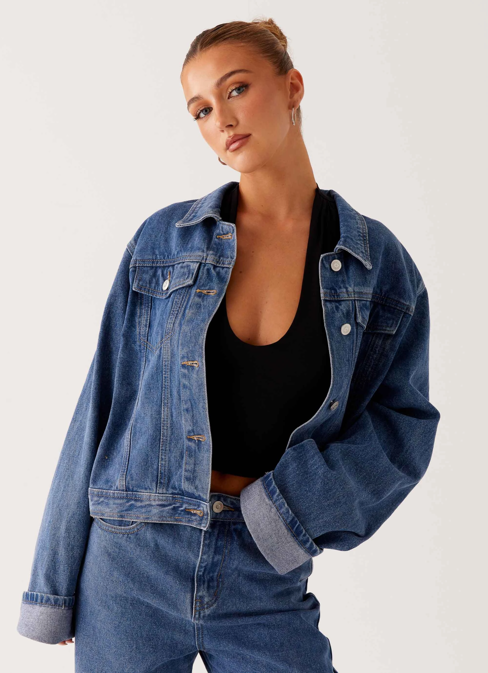 Back Again Oversized Denim Jacket - True Blue Performance Optimized Fit regular