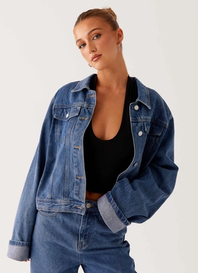 Back Again Oversized Denim Jacket - True Blue Performance Optimized Fit regular