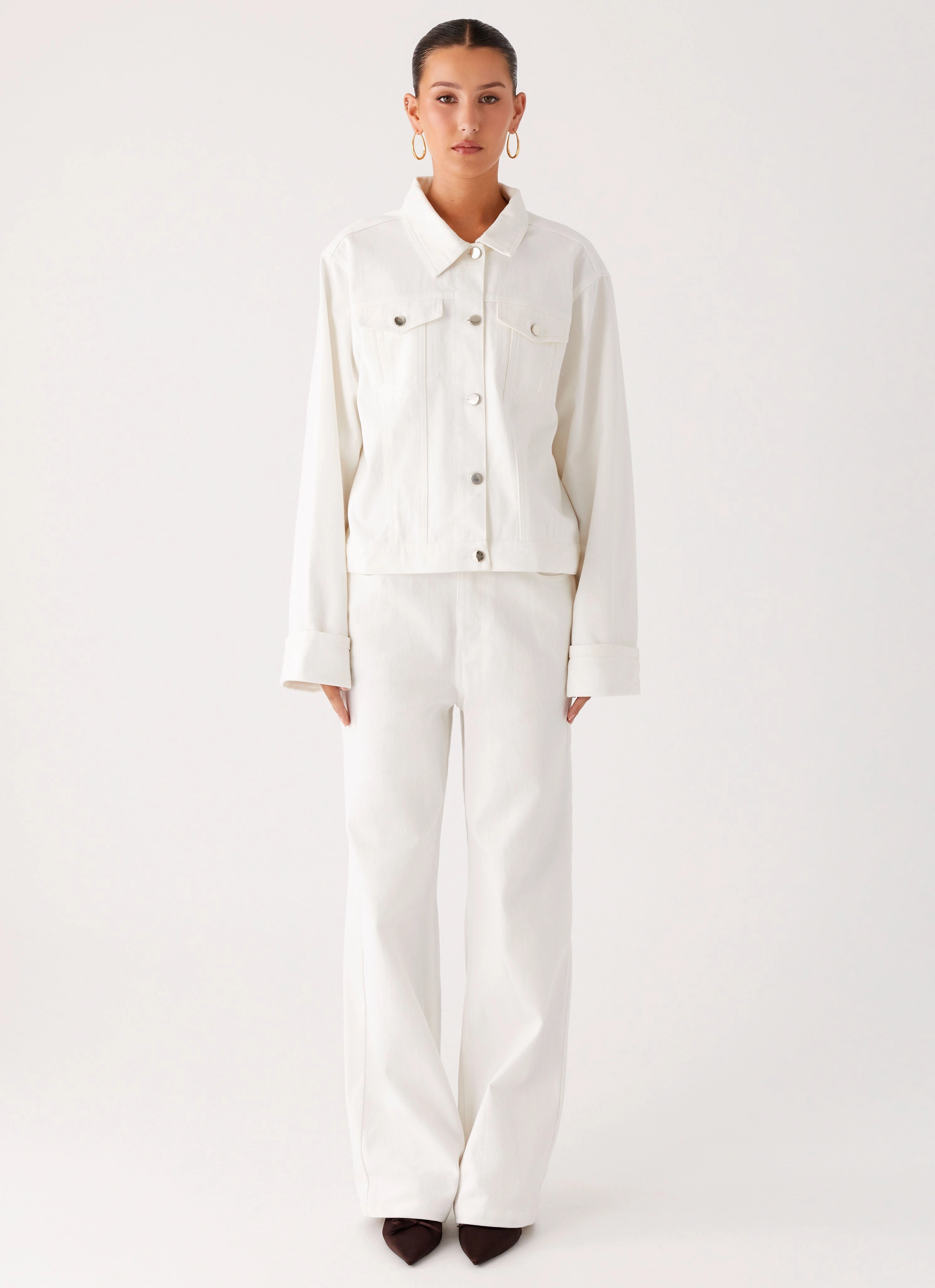 Wool All Season Back Again Oversized Denim Jacket - White