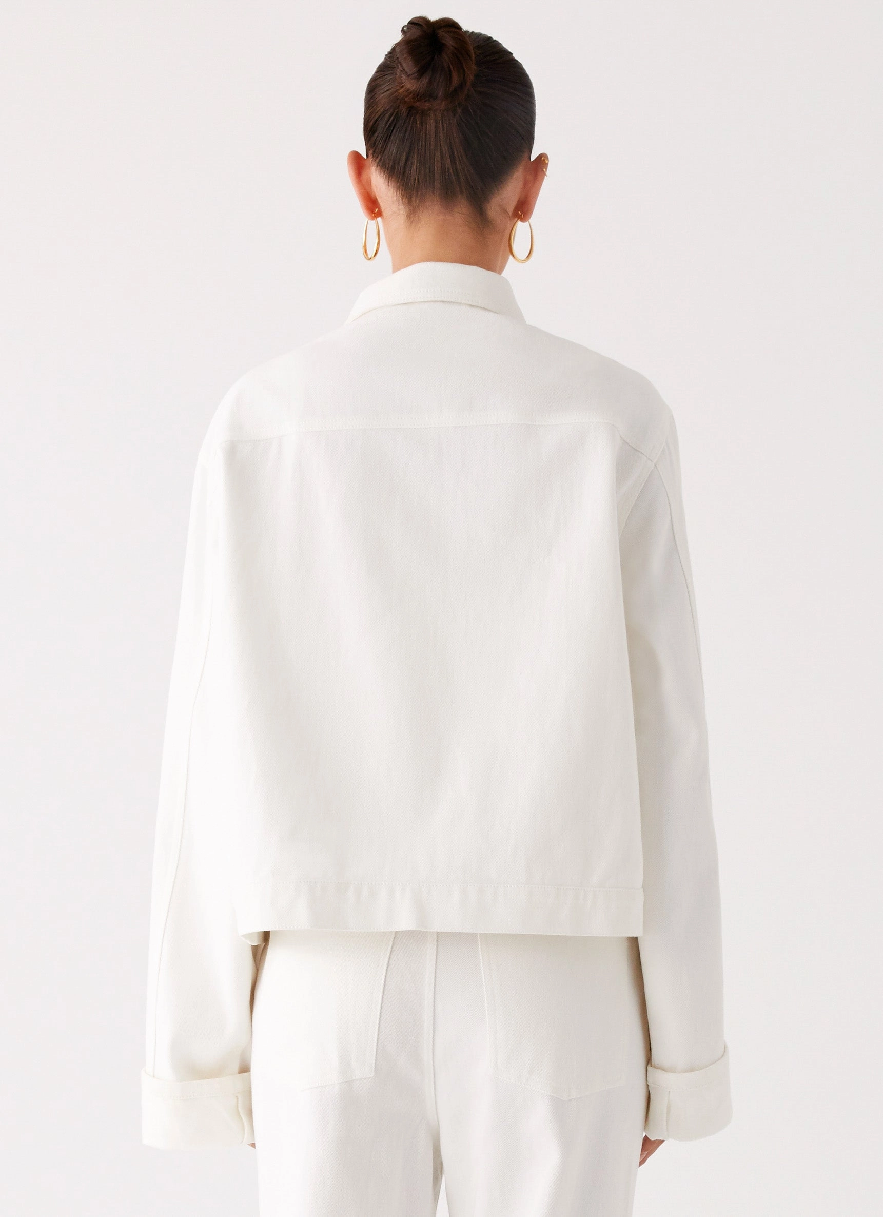 Lightweight Warmth Insulated Core Back Again Oversized Denim Jacket - White