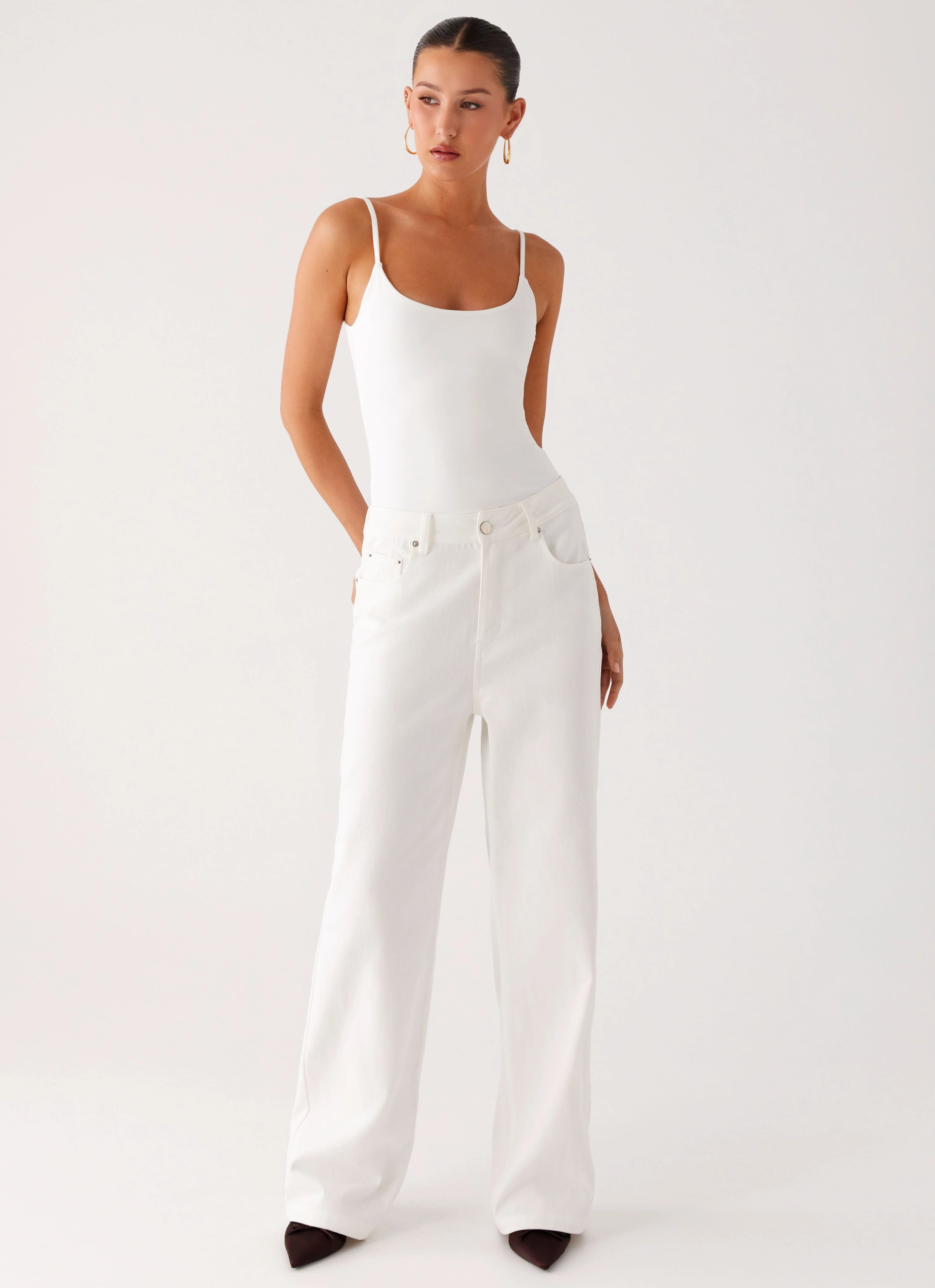 Back Again Straight Leg Denim Jeans - White Formal Look