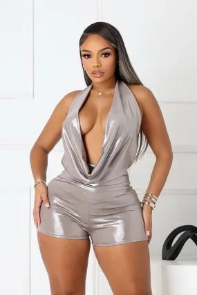 Backtie Foil Halter Slip Romper Flexible Motion