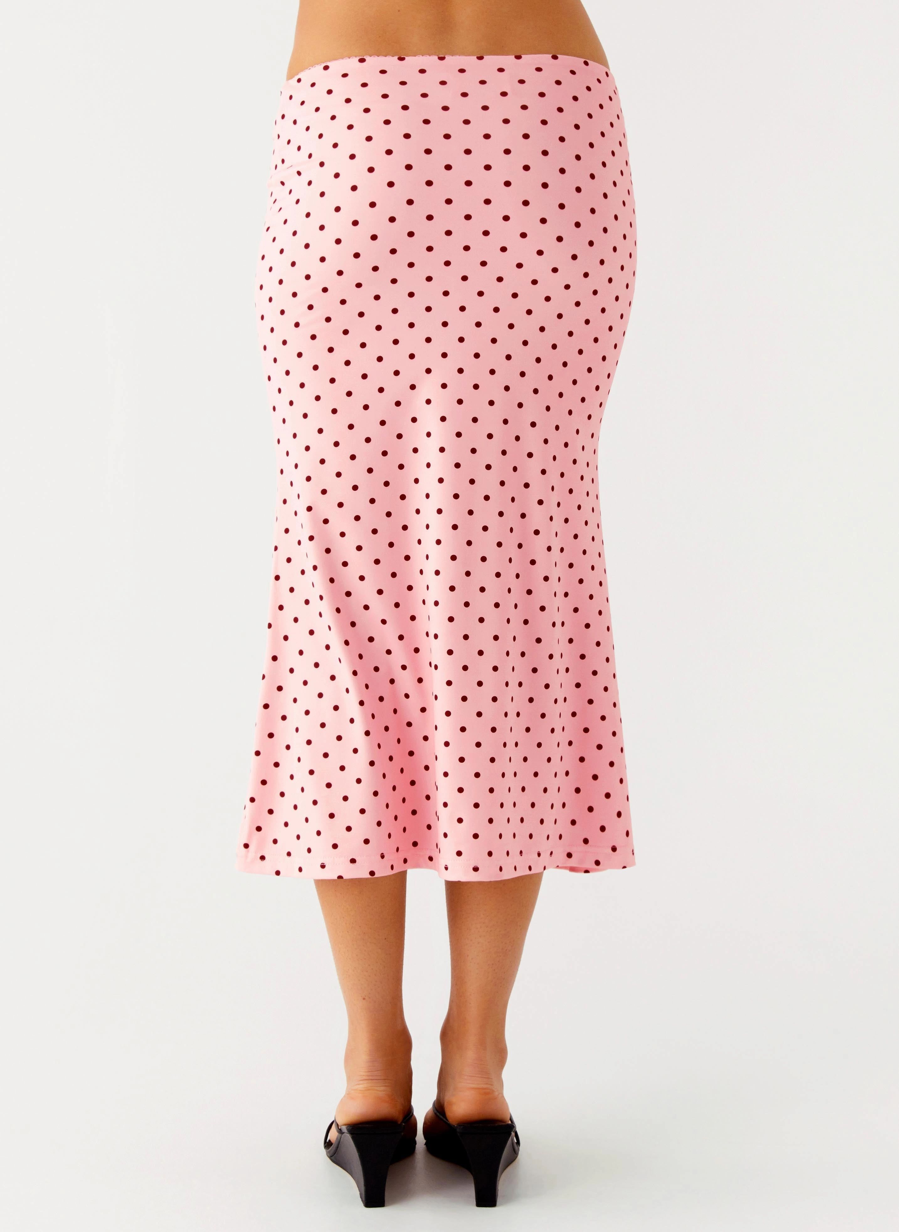 Bahama Low Rise Midi Skirt - Strawberry Dot Luxury Feel
