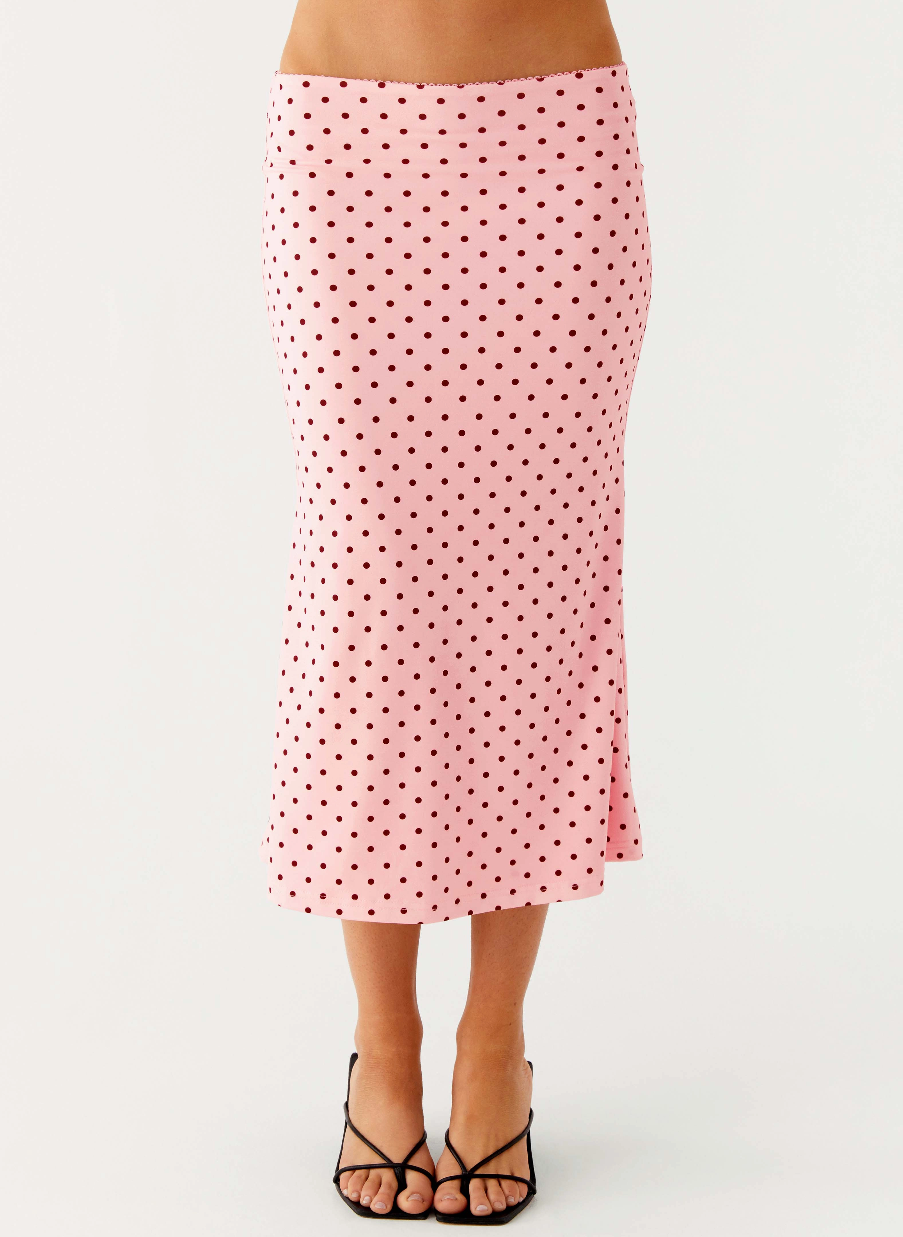 Bahama Low Rise Midi Skirt - Strawberry Dot Cozy Tones Holiday Travel