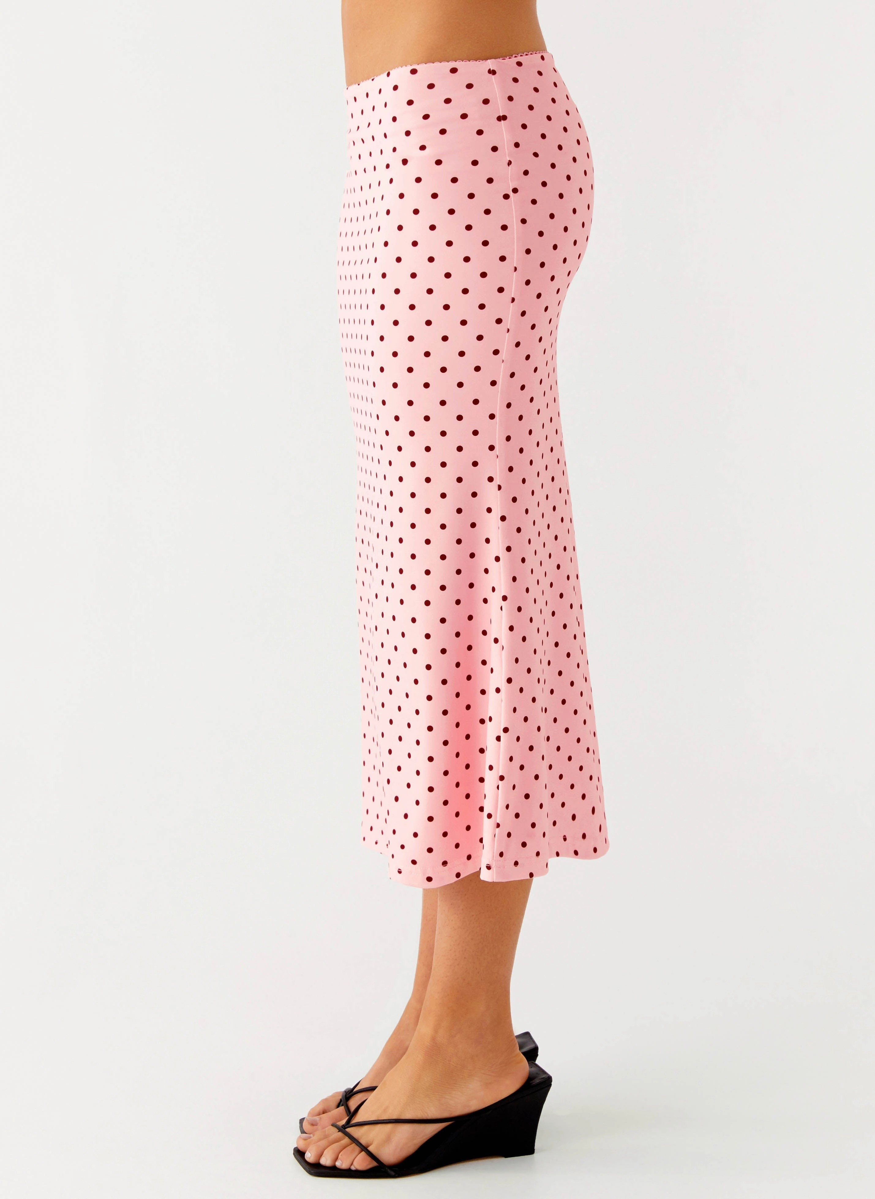 Bahama Low Rise Midi Skirt - Strawberry Dot Runway Inspired Pleated design