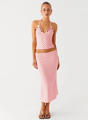 Bahama Low Rise Midi Skirt - Strawberry Dot Hidden pockets Lightwear Look