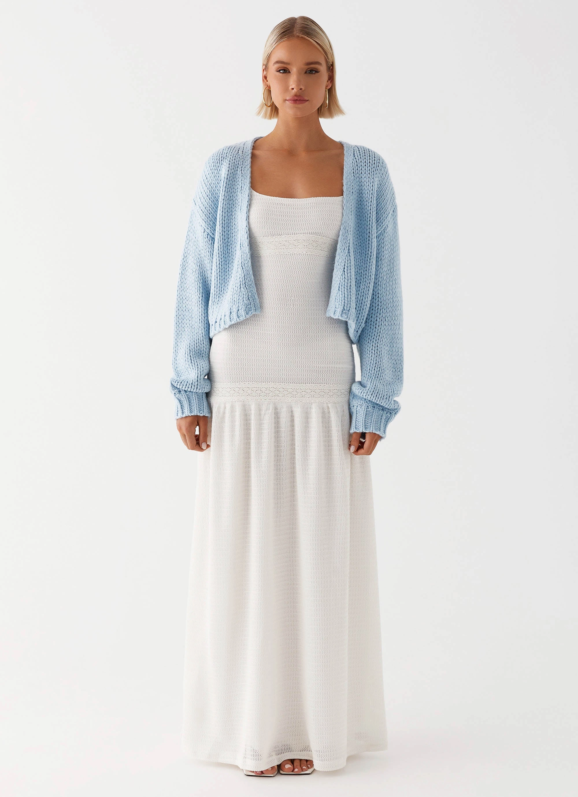 Jasleen Knit Cardigan - Blue Windproof Closure Modular Layering
