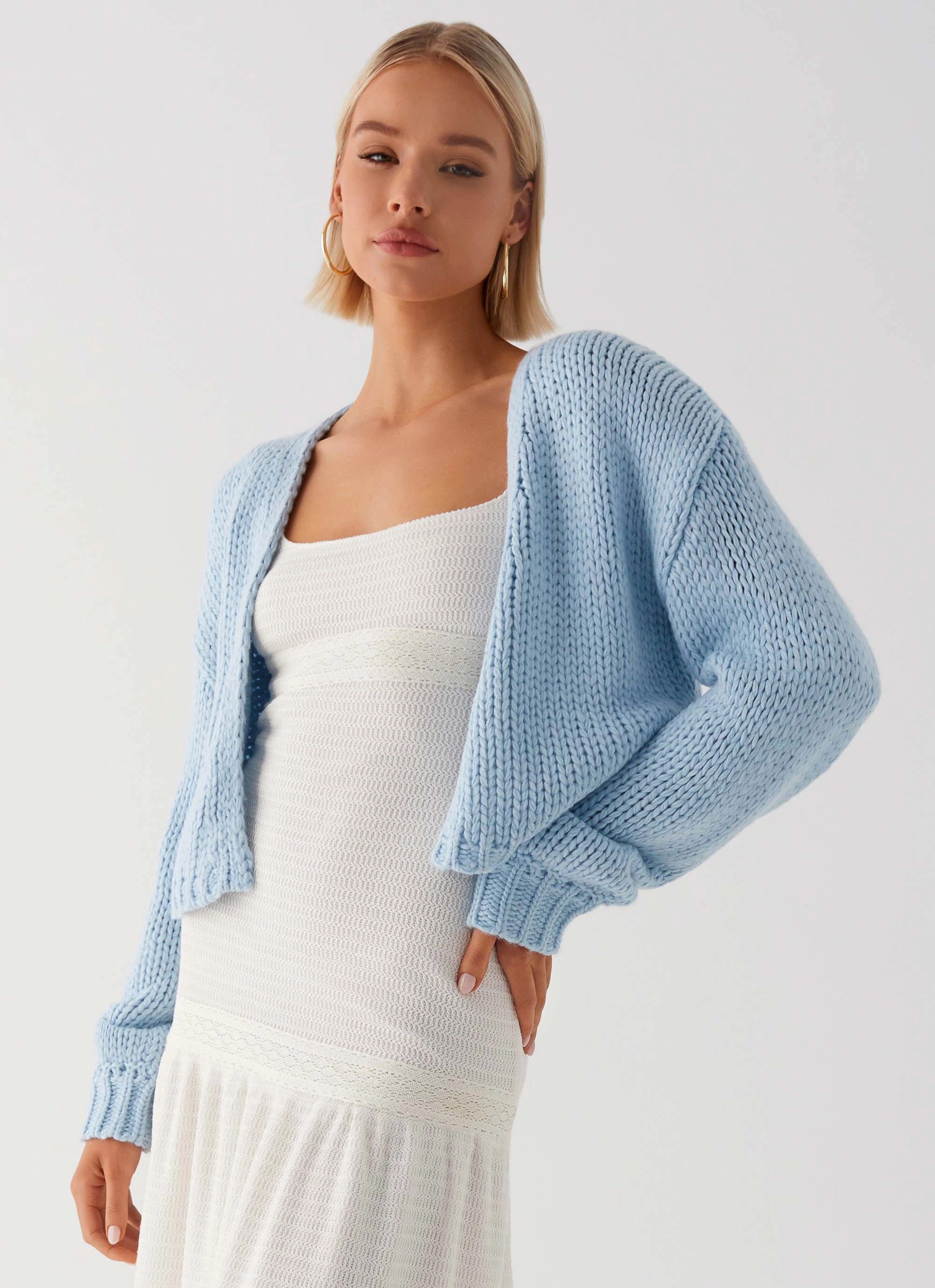 Snap Button Soft touch finish Jasleen Knit Cardigan - Blue