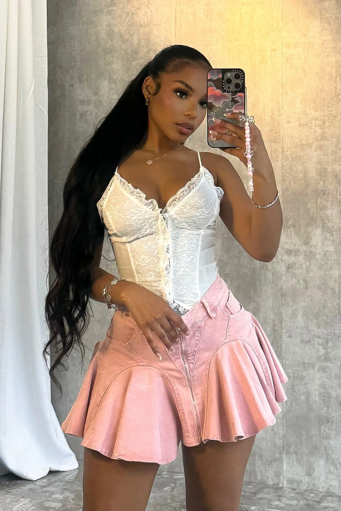 HighElasticity Thread Balia Mesh Lace Contrast Cami Top