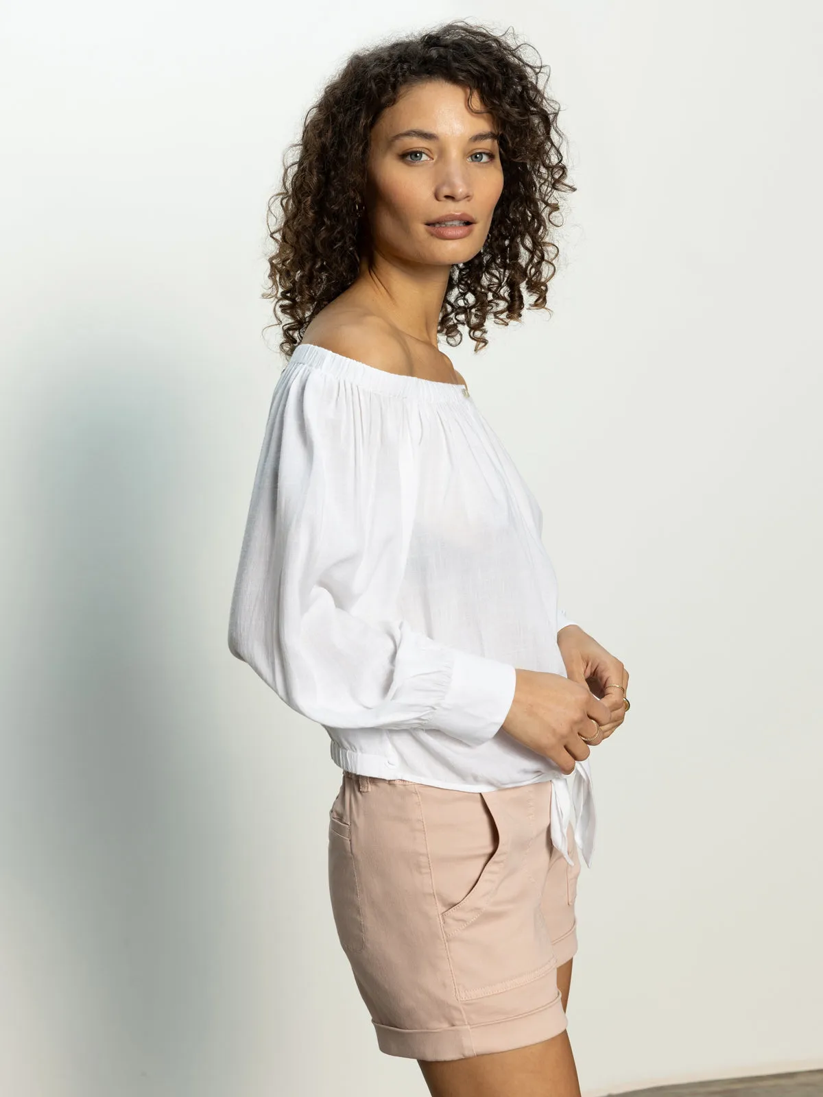 Anti Pilling Finish Flowing Design Ballet Tie Top White