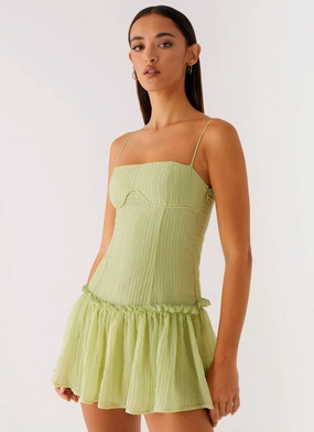 Bambini Mini Dress - Green Draped Design Split hem