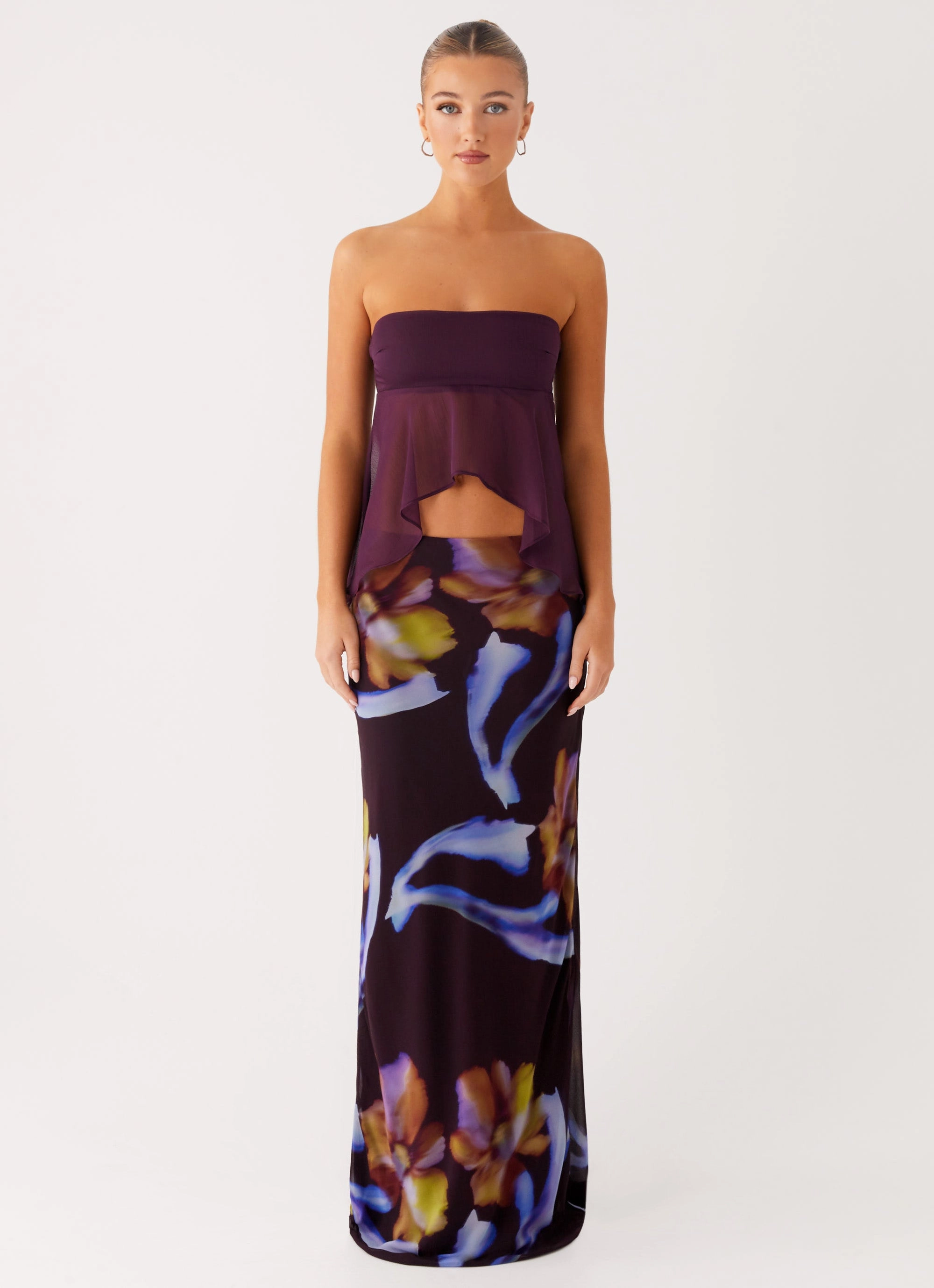 Barbados Maxi Skirt - Dark Floral Soft Vibe