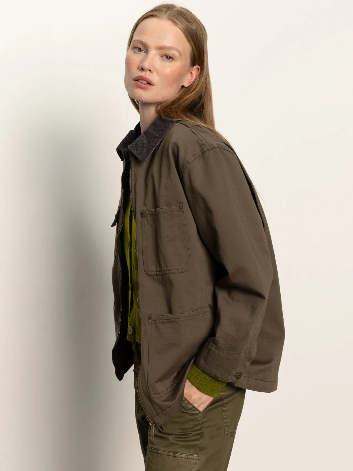 Barn Jacket Burnt Olive Hidden Storage Pockets