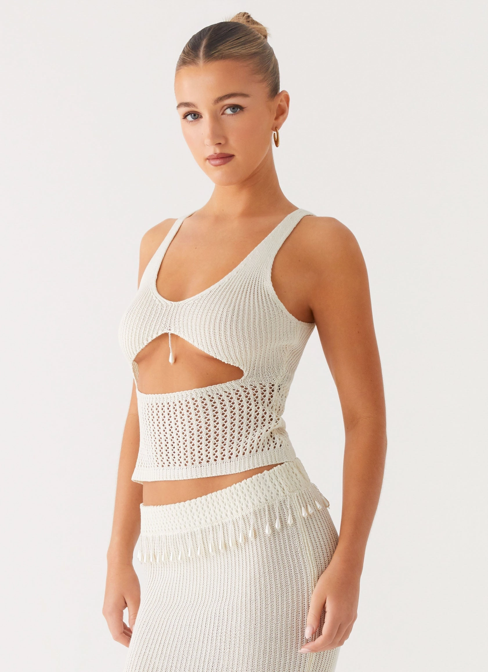 Reflective Accent Trim LowMaintenance Basilia Knit Top - Off White