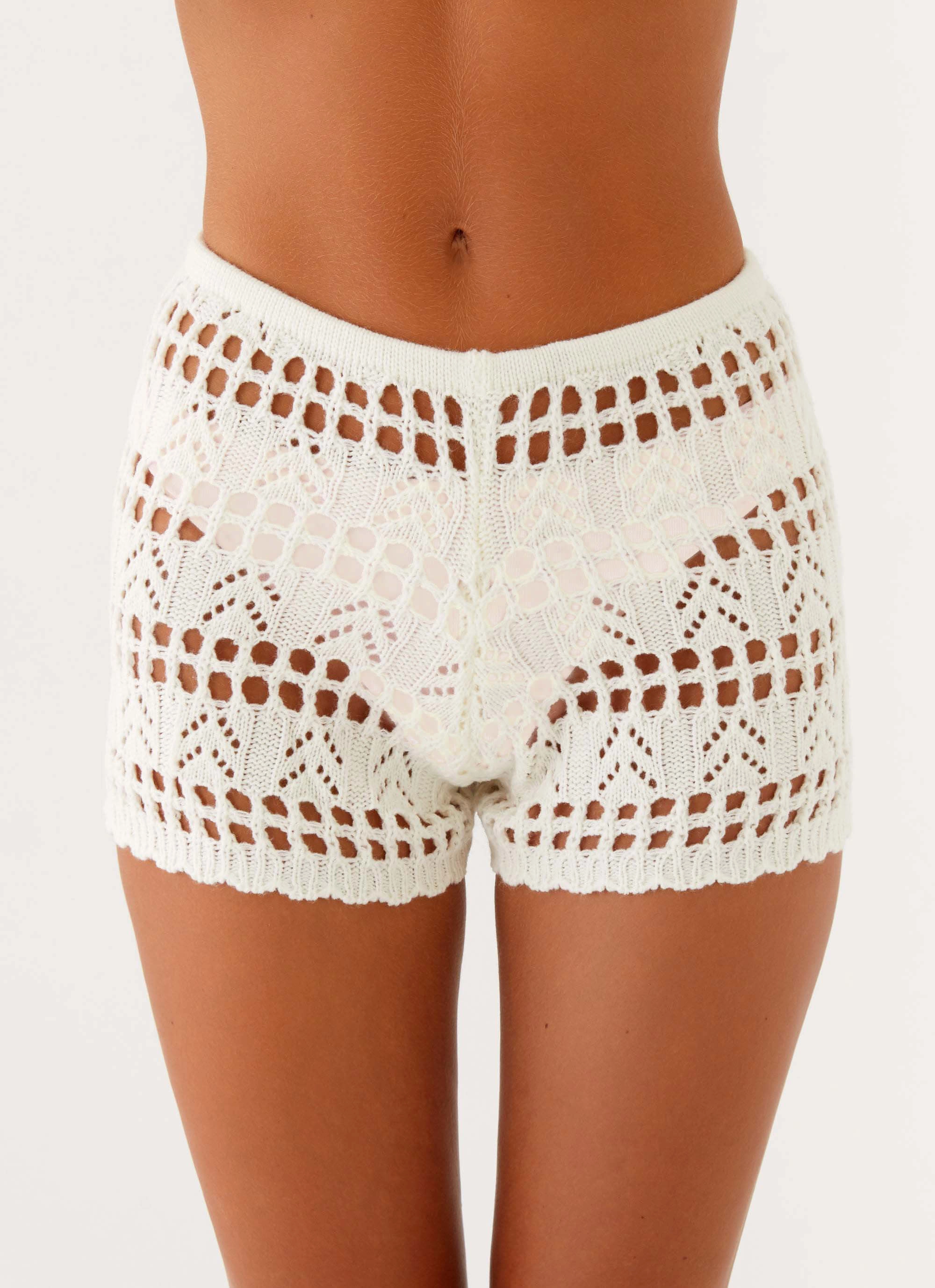 Sleek and Soft Quick Conversion Hem Baylock Crochet Shorts - White