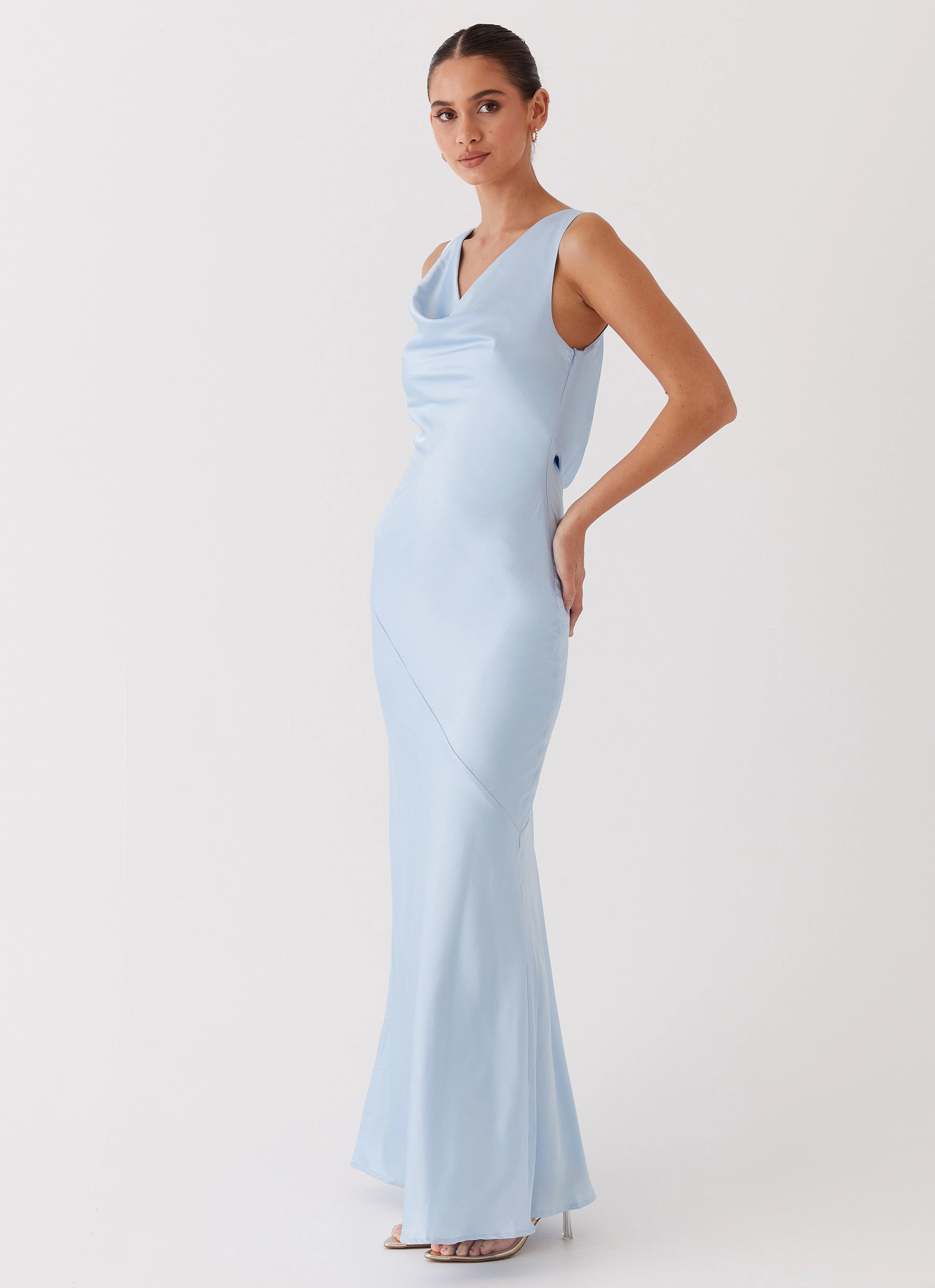 Emerging-Brand Knit Warm Be Mine Satin Maxi Dress - Blue