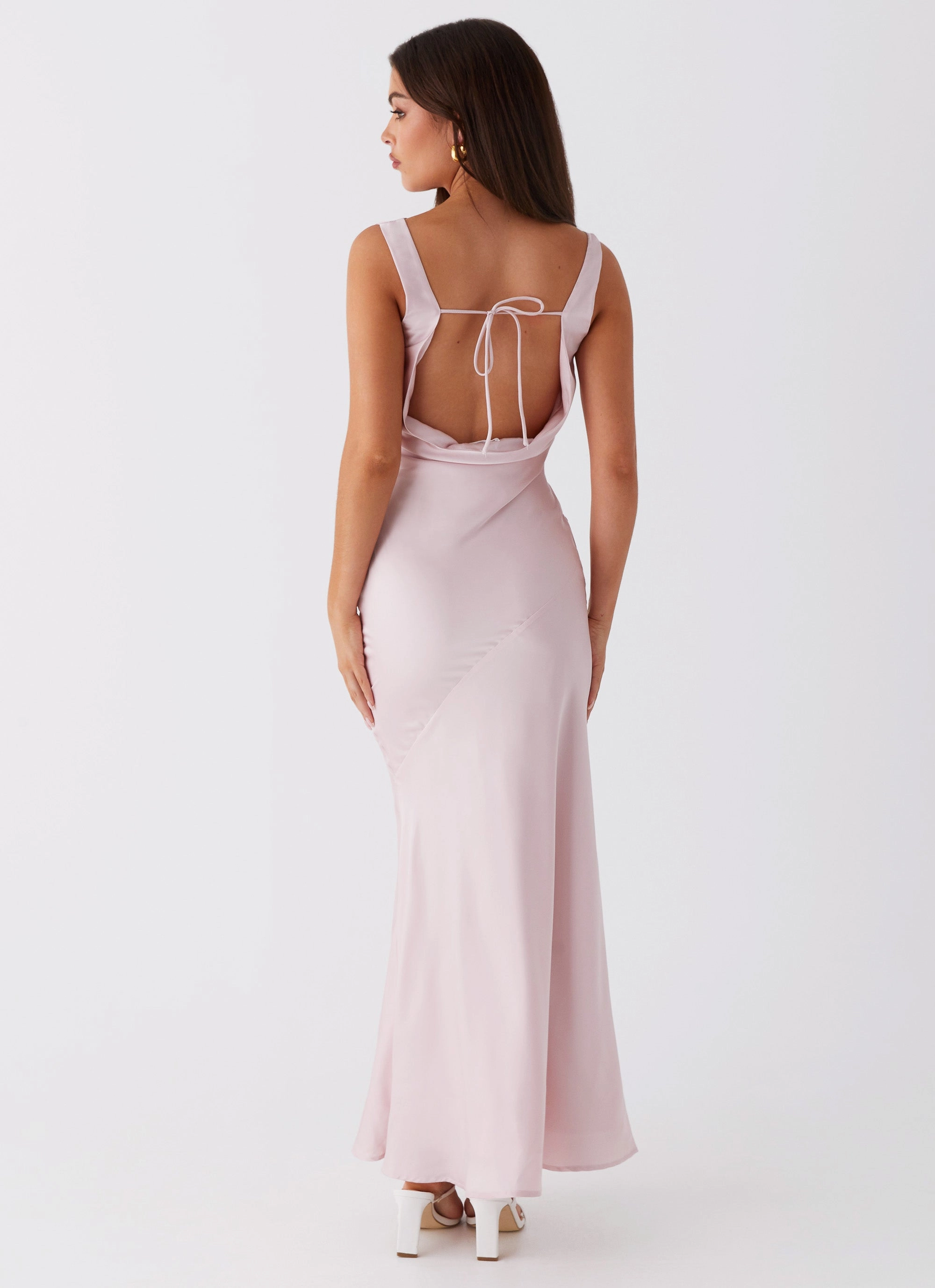 Simple Mood Draped-Style Be Mine Satin Maxi Dress - Mauve Pink