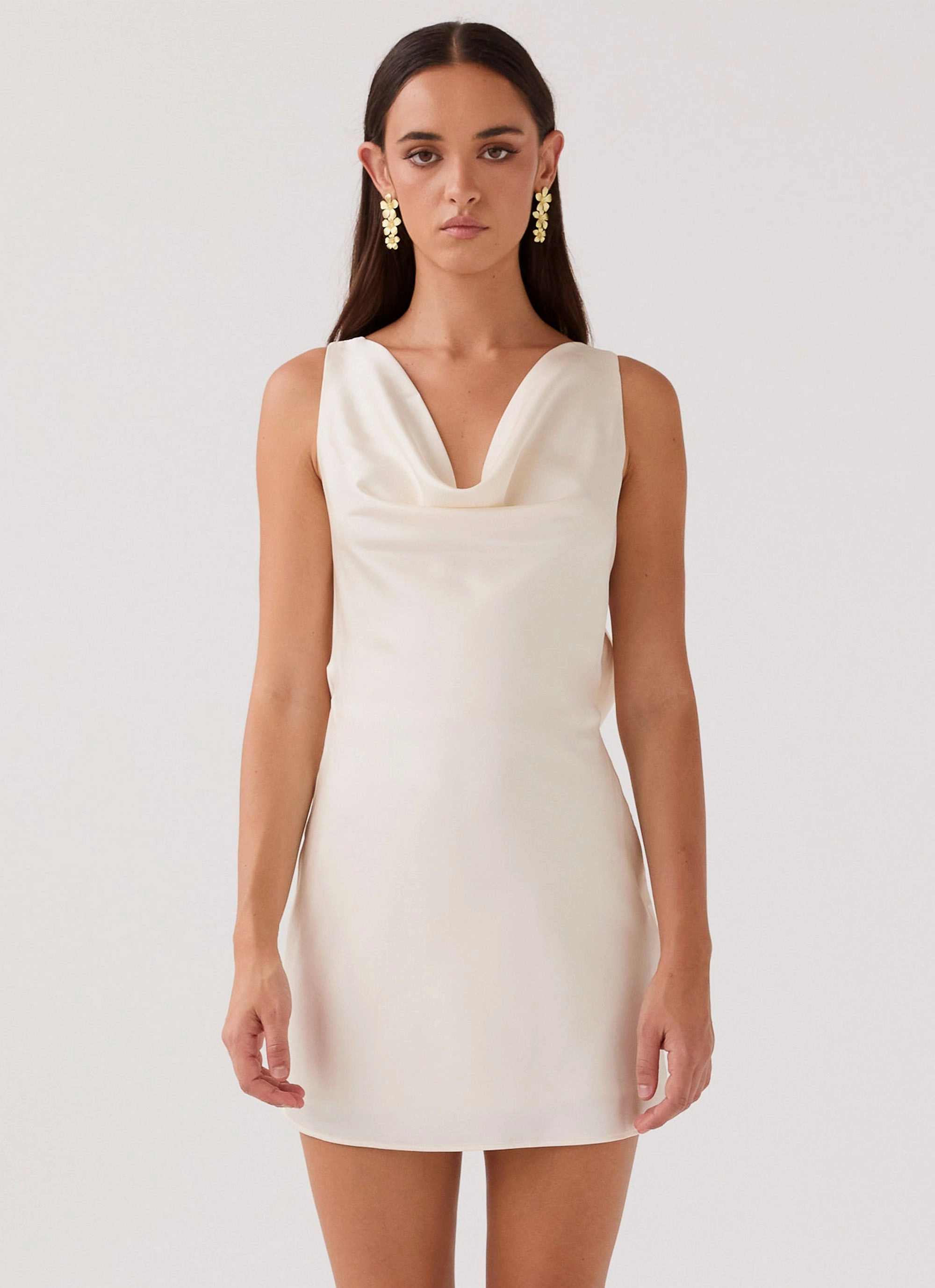 Be Mine Satin Mini Dress - Ivory Water Repellent Finish Quiet Style